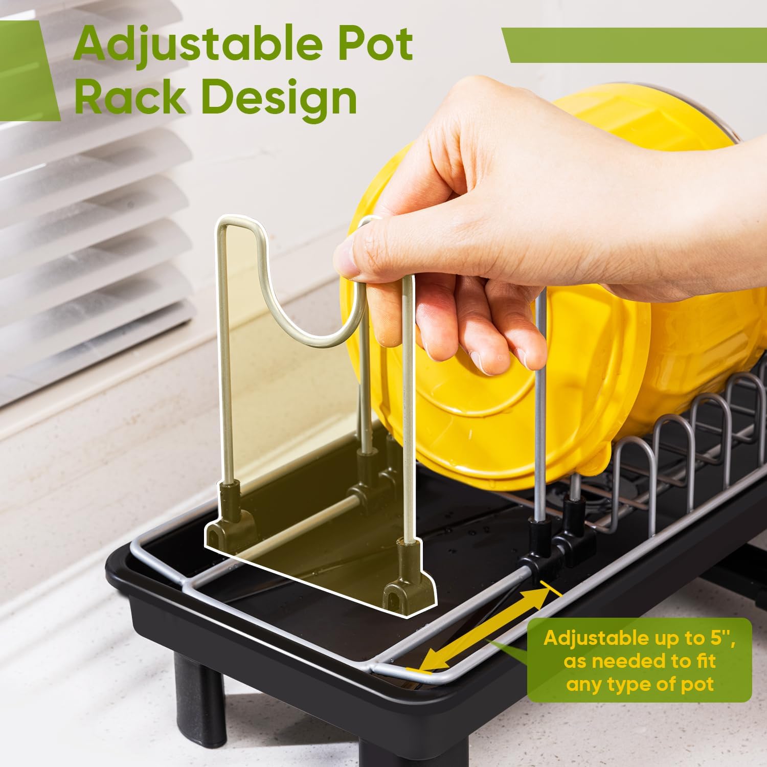 VUSIGN Small Dish Drying Rack with Drain, Compact Dish Rack, Slim Dish Drainers for Kitchen Counter, with Removable Utensil Holder, Space Saving