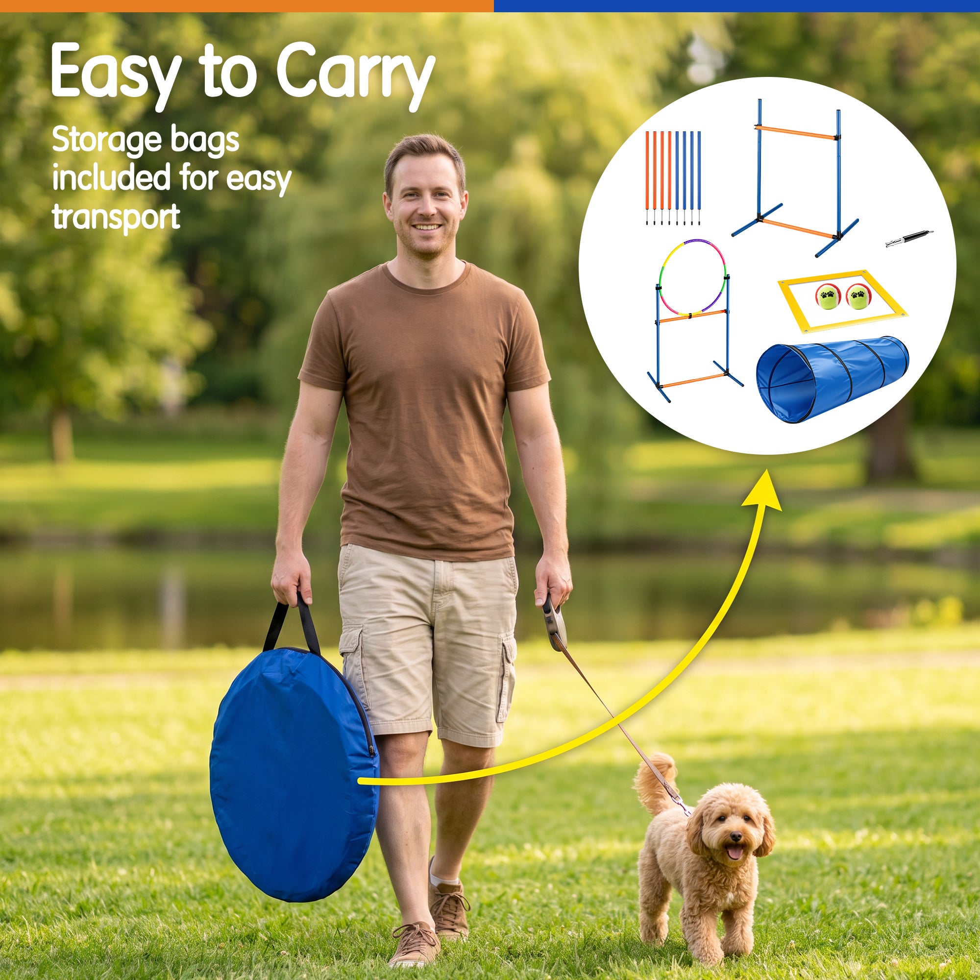 Bembam Dog Agility Training Equipment, 8 Pcs Dog Obstacle Course Training Set with Adjustable High Hurdles, Outdoor Game Kit