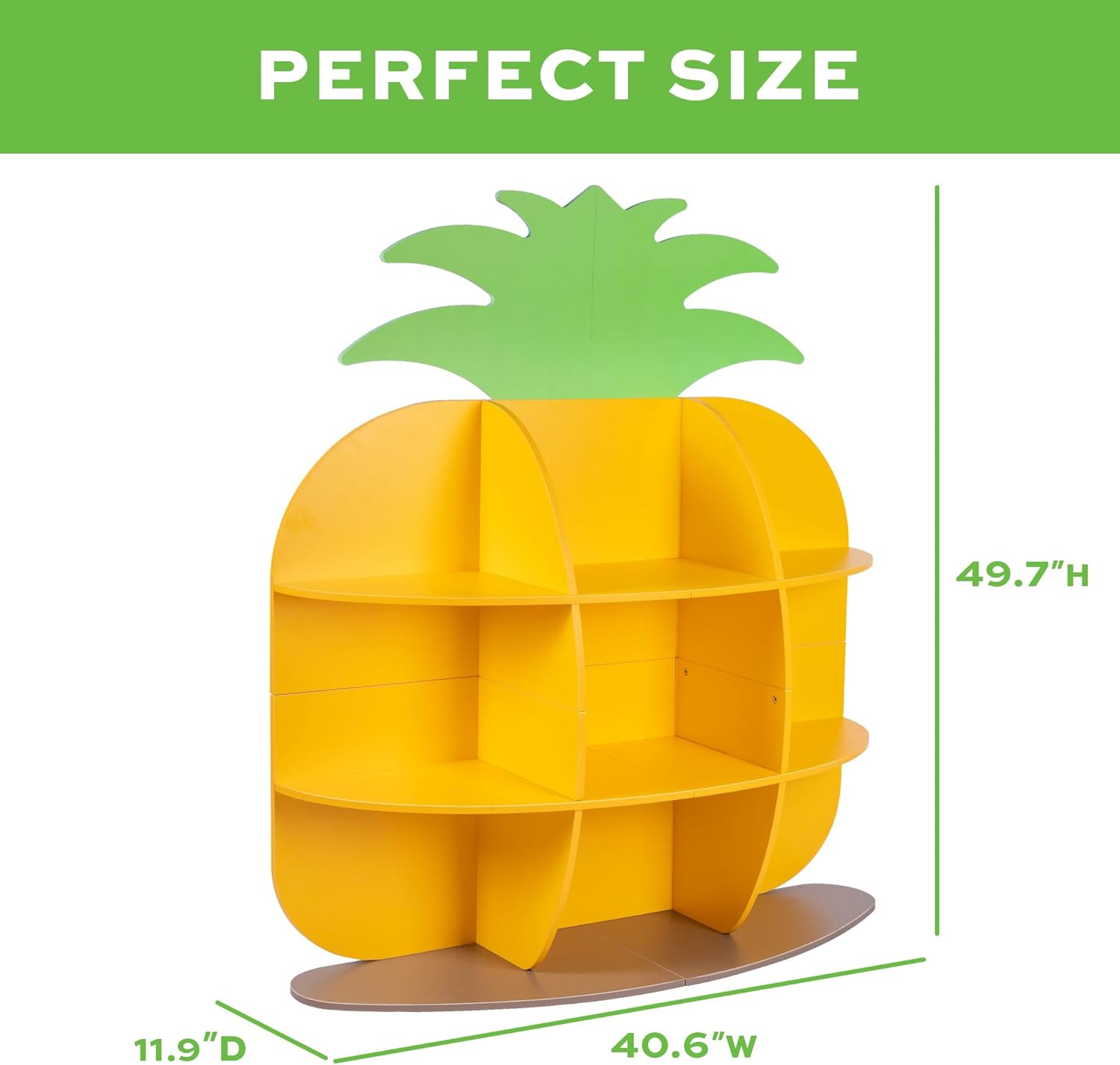 9-Cube Book Shelf and Toy Storage Organizer, Pineapple Shaped Kids Bookcases for Nursery, Playroom, Bedroom, or Classroom