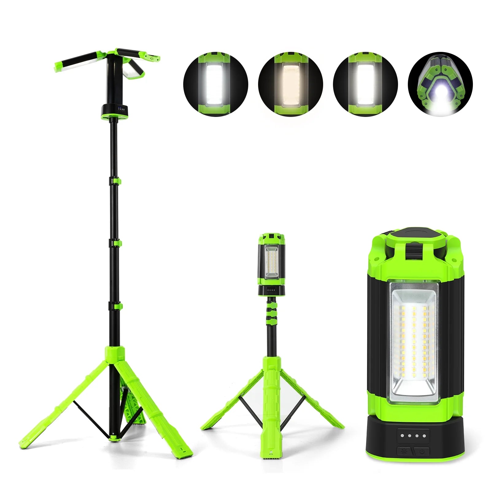 Steelite Rechargeable Camping Light with Stand 74",Portable Cordless LED Work Light with 3 LED Lamp Heads,2700 Lumens Foldable Working Lantern with Detachable Tripod