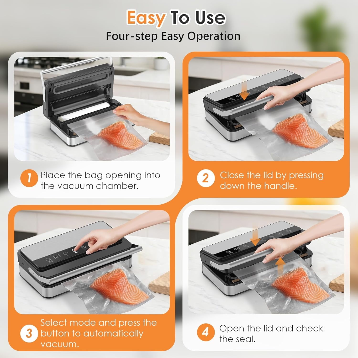 NOVODESK Vacuum Sealer Machine, 85Kpa Food Sealer with Dry/Moist Modes & Built-in Cutter