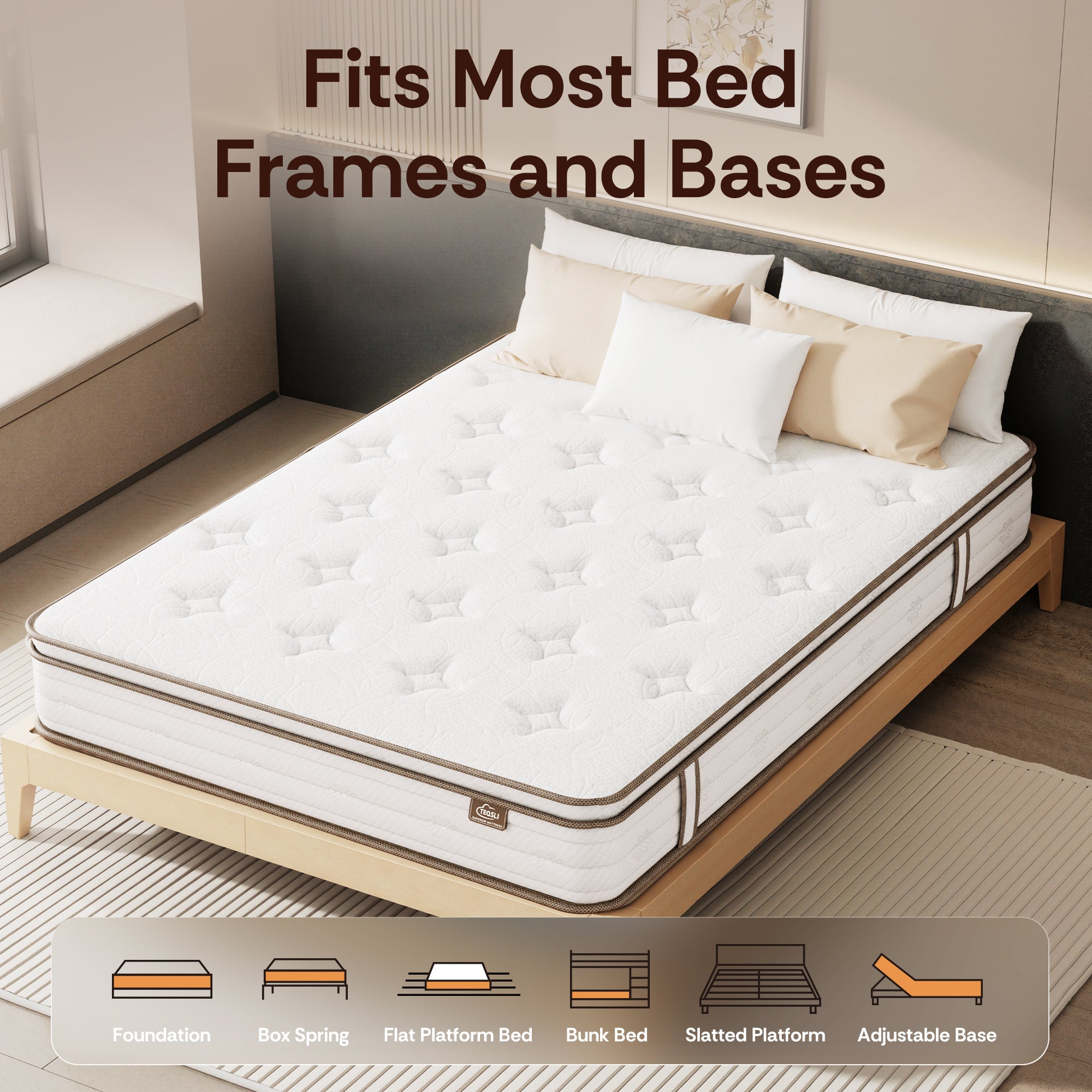 Spanspace Mattress, Hybrid Mattress with Zoned Support & Gel-Infused Memory Foam, Colchon Medium-Firm for Pressure Relief & Motion Isolation, White