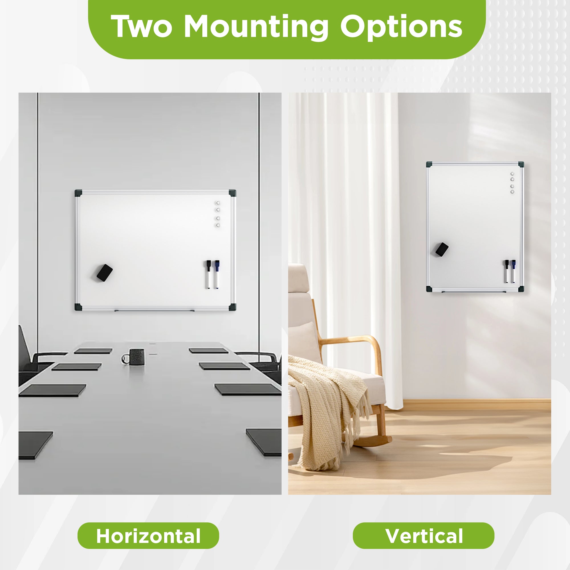 Magnetic White Board 24" x 18" for Wall, Dry Erase Board , Silver Aluminum Frame, 2 Markers, 4 Magnets, Included Eraser, For Home Office, School, Study Room