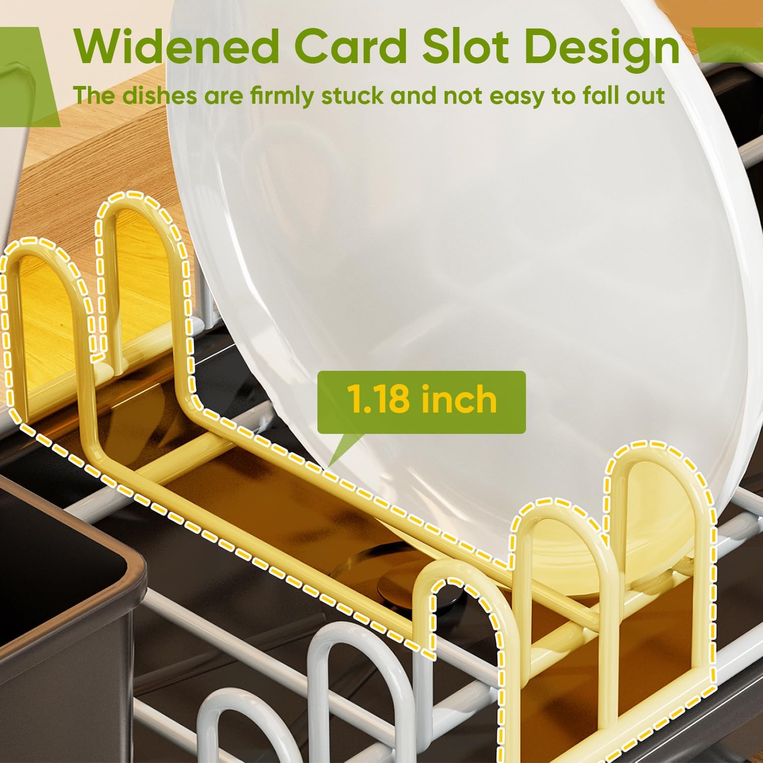 VUSIGN Small Dish Drying Rack with Drain, Compact Dish Rack, Slim Dish Drainers for Kitchen Counter, with Removable Utensil Holder, Space Saving