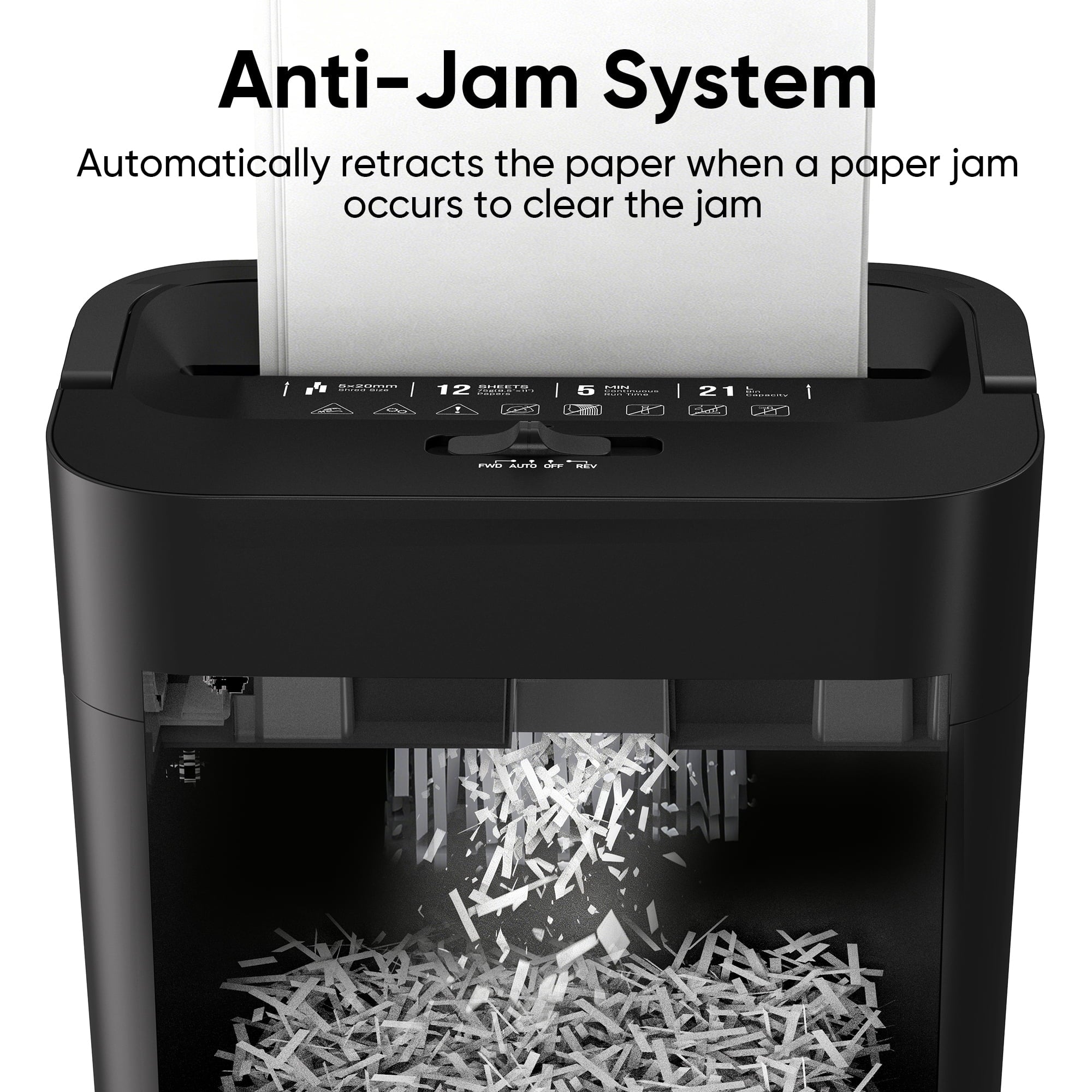 12-Sheet Cross-Cut Paper Shredder, 21L Large Bin with Viewing Window, 5-Min Continuous Run Time, Portable Handle for Home Office Use