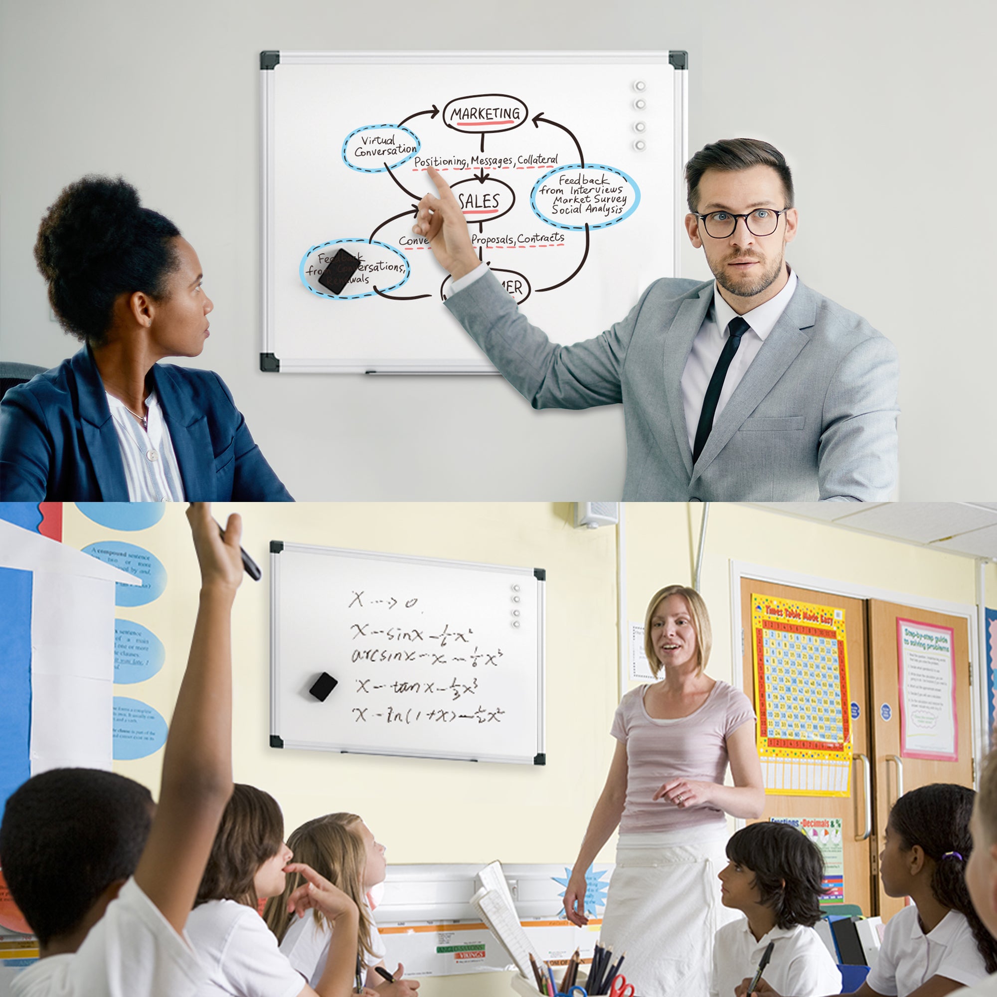 Magnetic White Board 24" x 18" for Wall, Dry Erase Board , Silver Aluminum Frame, 2 Markers, 4 Magnets, Included Eraser, For Home Office, School, Study Room