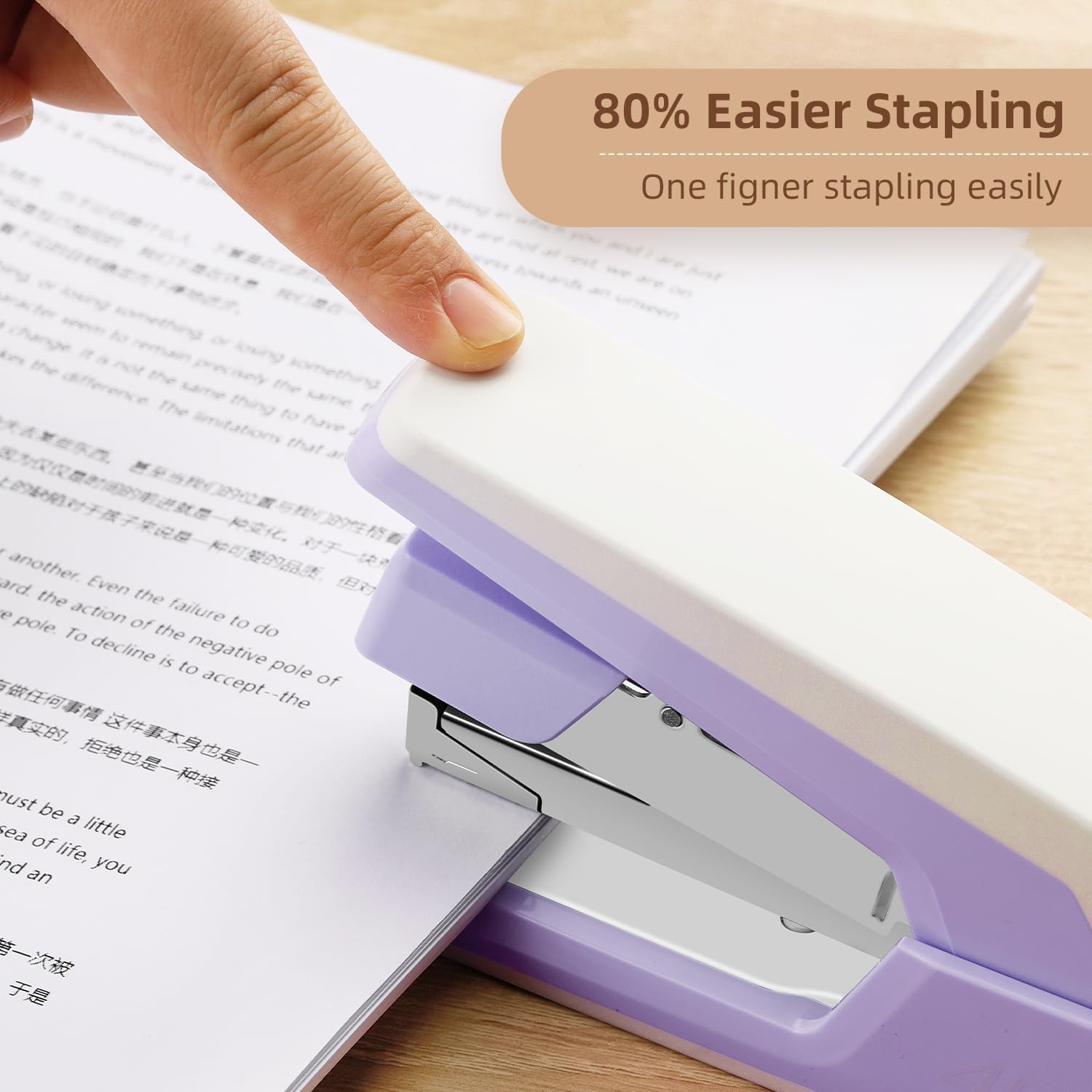 Deli Effortless Desktop Stapler, Heavy Duty Stapler, 40-50 Sheet Capacity, One Finger, No Effort, includes Staples & Staple Remover, Violet
