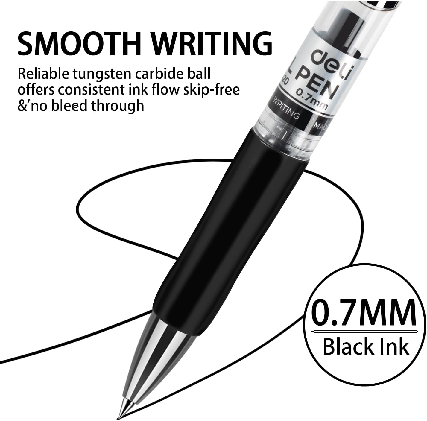 deli Gel Pens, 50 Pcs Retractable Pens Black Ink, Medium Point Pen 0.7mm, Smooth Writing, Fast Dry, No Bleed for Journaling Note Taking, Home School Office Supplies