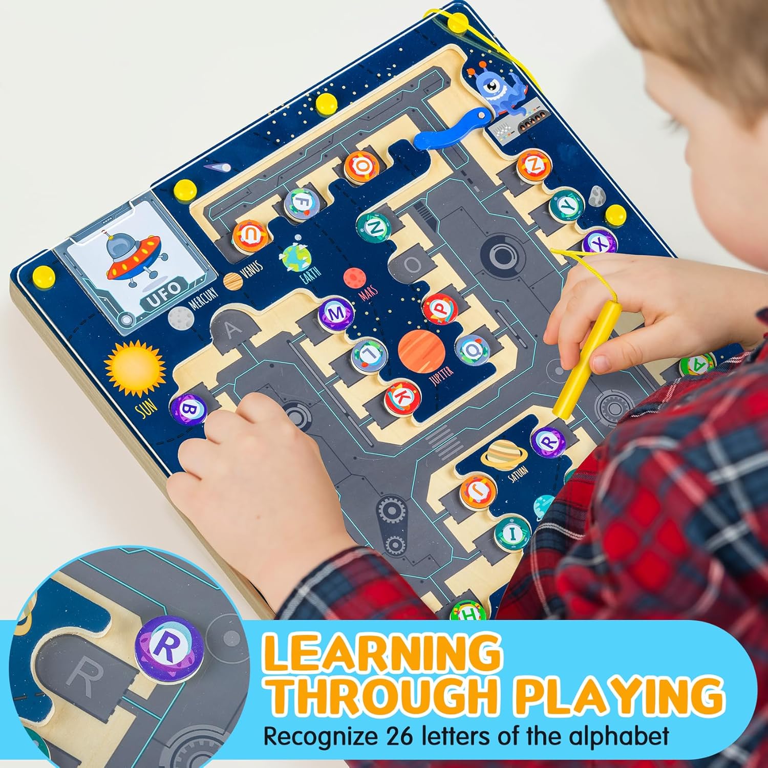 deli Magnetic Alphabet Maze, Wooden Montessori Toys for Tolddlers, Learning Educational Fine Motor Skills Toys for Kids 3 4 5 Year Old Gifts