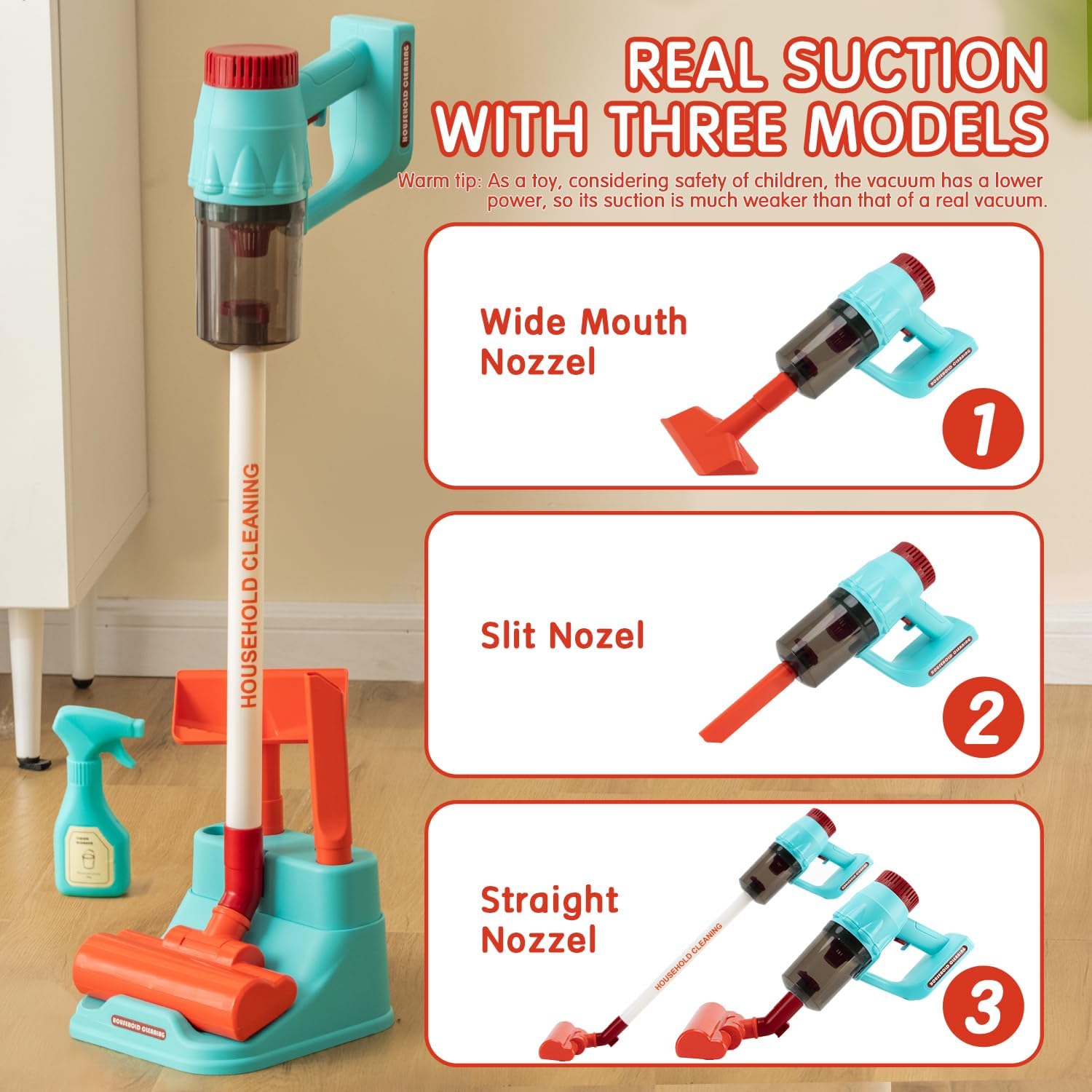 Kids Vacuum Cleaning Toy Set, Kids Vacuum That Really Works with Real Suction Light & Sounds Effects, Durable Toy Vacuum Toddler Cleaning Set as Gifts for Children Age 3+
