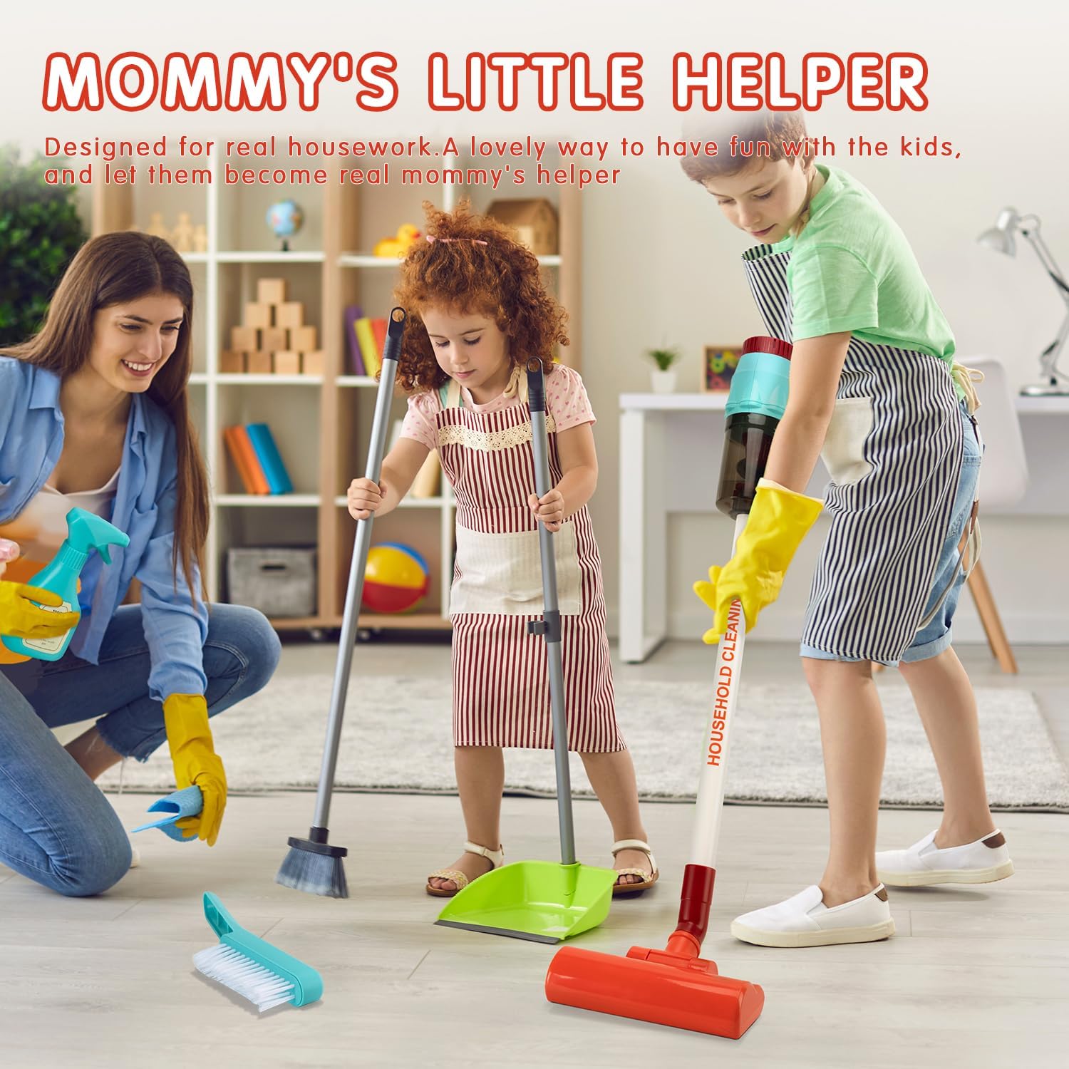 Kids Vacuum Cleaning Toy Set, Kids Vacuum That Really Works with Real Suction Light & Sounds Effects, Durable Toy Vacuum Toddler Cleaning Set as Gifts for Children Age 3+