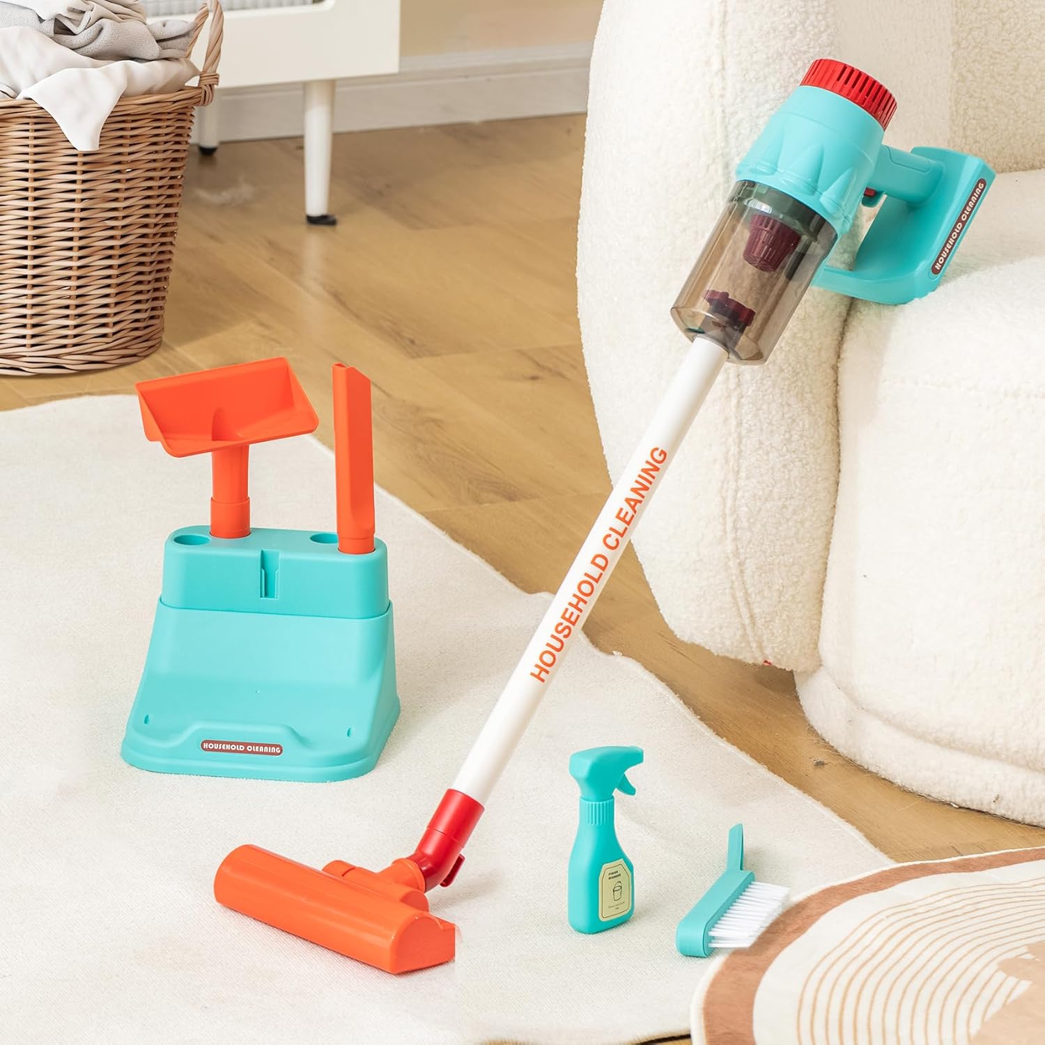 Kids Vacuum Cleaning Toy Set, Kids Vacuum That Really Works with Real Suction Light & Sounds Effects, Durable Toy Vacuum Toddler Cleaning Set as Gifts for Children Age 3+