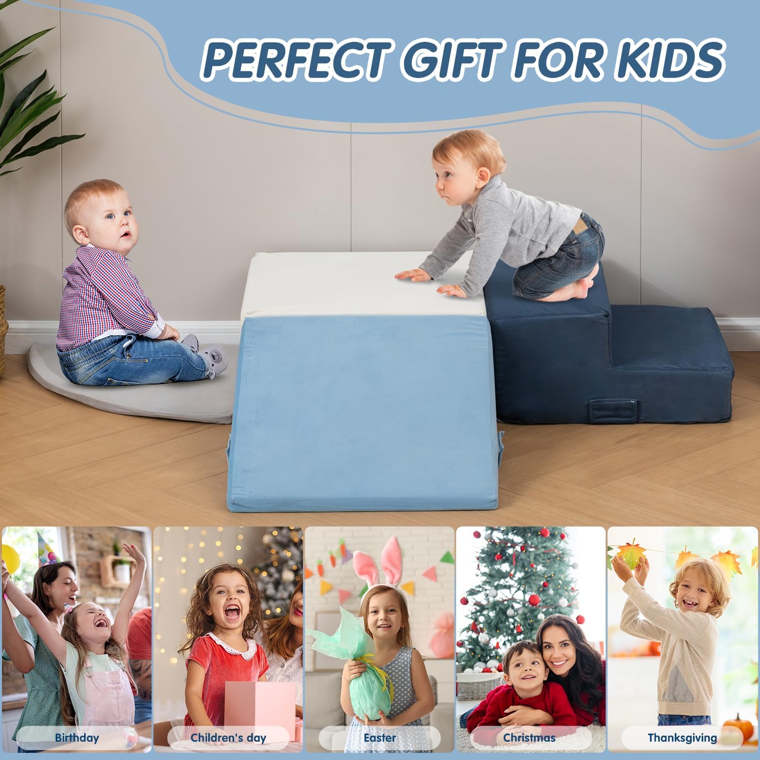 Large 4 Pcs Climbing Toys for Toddlers 1-3 Inside, Oderless & Skin-Friendly Toddler Climbing Toys Indoor, Foam Climbing Blocks for Toddlers with Velcro to Keep Them Together Ideal Gift