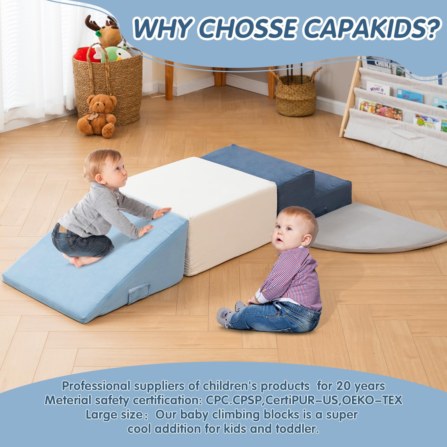 Large 4 Pcs Climbing Toys for Toddlers 1-3 Inside, Oderless & Skin-Friendly Toddler Climbing Toys Indoor, Foam Climbing Blocks for Toddlers with Velcro to Keep Them Together Ideal Gift