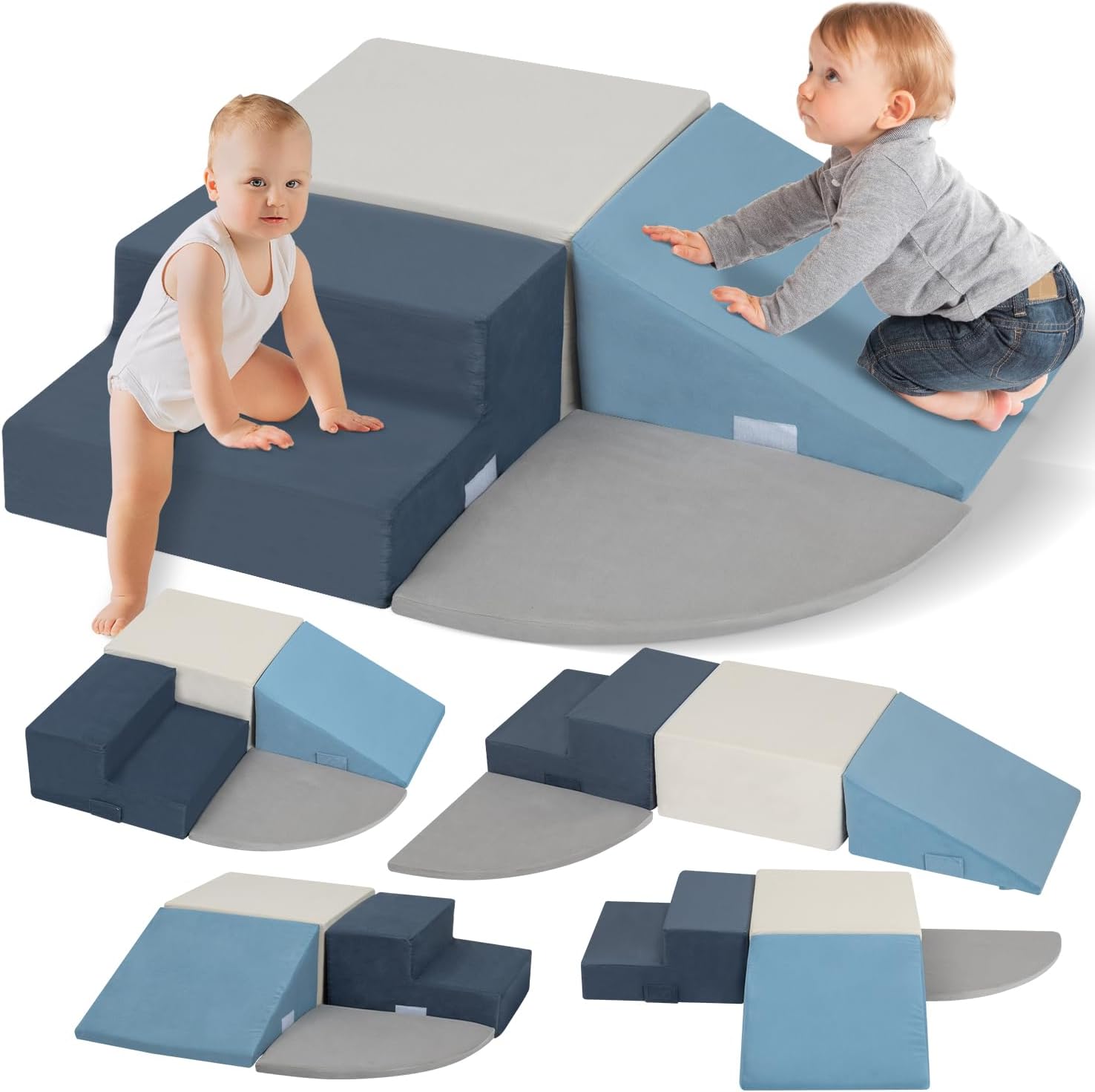 Large 4 Pcs Climbing Toys for Toddlers 1-3 Inside, Oderless & Skin-Friendly Toddler Climbing Toys Indoor, Foam Climbing Blocks for Toddlers with Velcro to Keep Them Together Ideal Gift