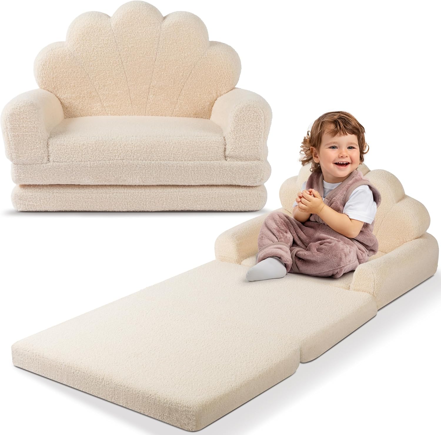 2-in-1 Kids Couch, Toddler Couch Fold Out, Comfy Toddler Chair, Convertible Kids Sofa to Lounger with Pocket and Removable Cover