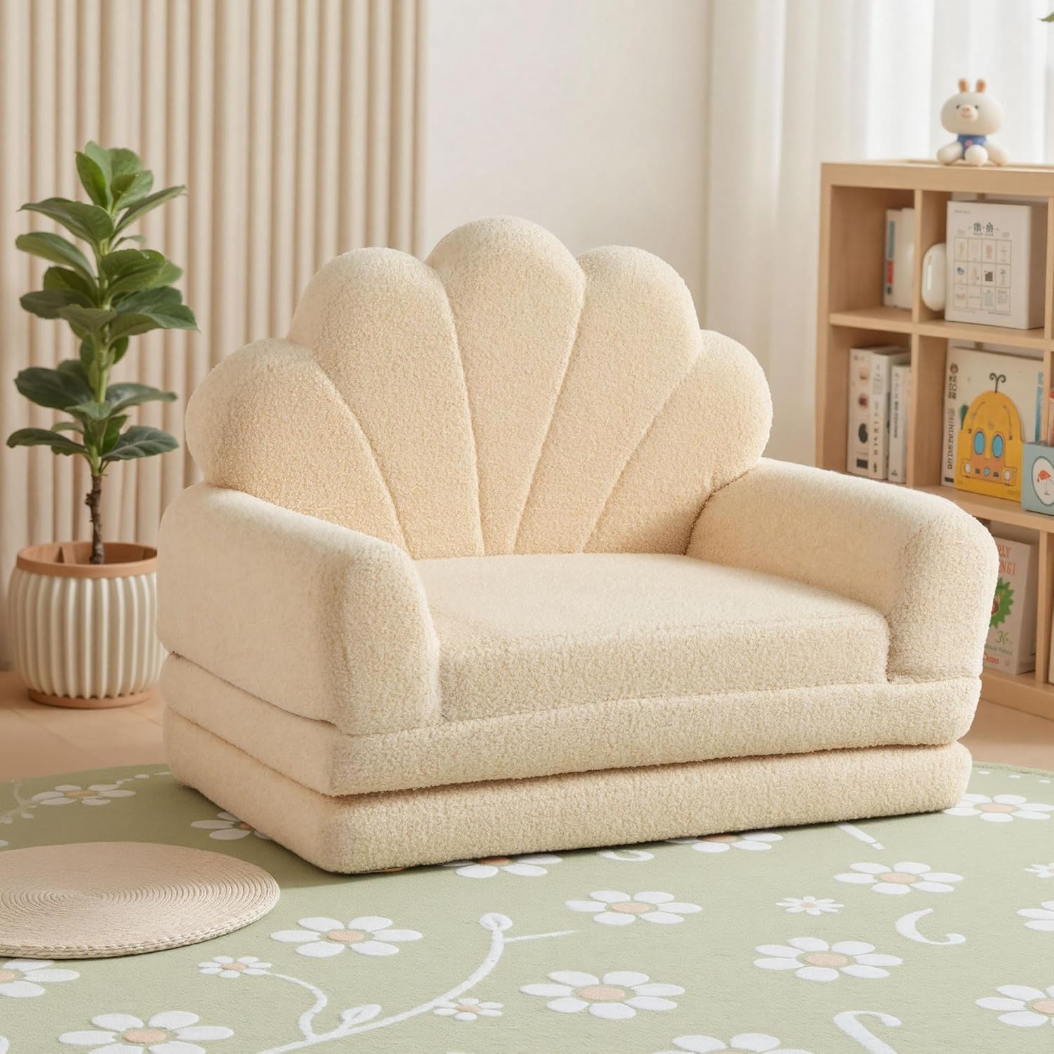 2-in-1 Kids Couch, Toddler Couch Fold Out, Comfy Toddler Chair, Convertible Kids Sofa to Lounger with Pocket and Removable Cover