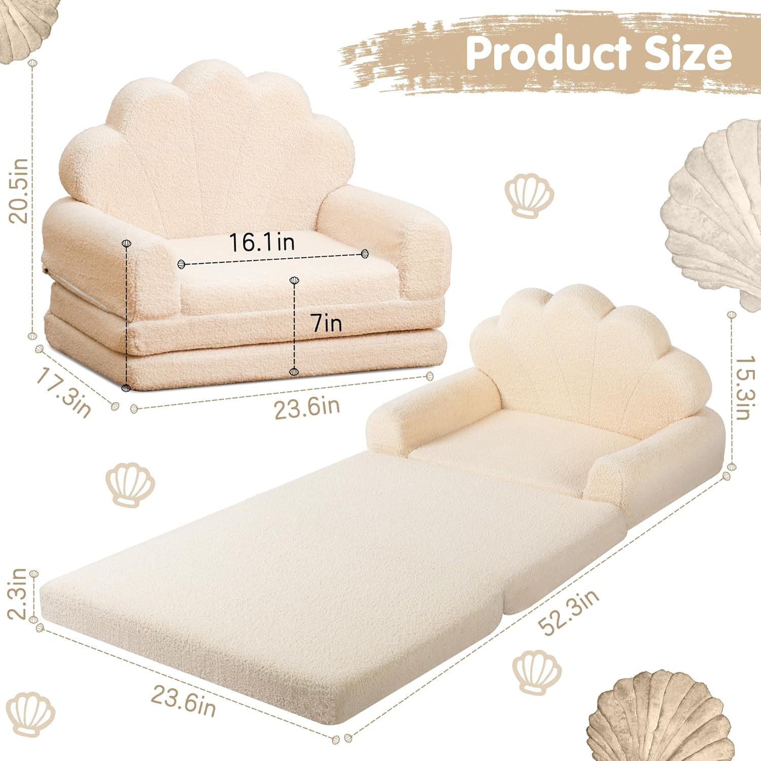 2-in-1 Kids Couch, Toddler Couch Fold Out, Comfy Toddler Chair, Convertible Kids Sofa to Lounger with Pocket and Removable Cover