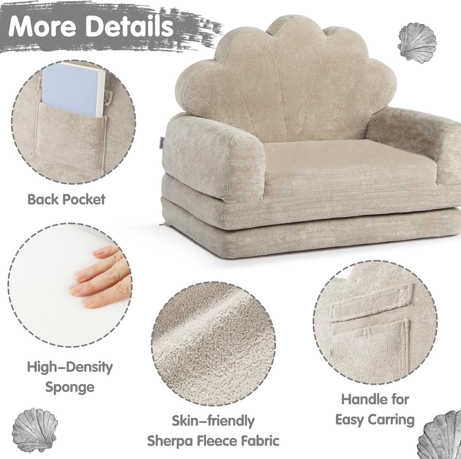 2-in-1 Kids Couch, Toddler Couch Fold Out, Comfy Toddler Chair, Convertible Kids Sofa to Lounger with Pocket and Removable Cover