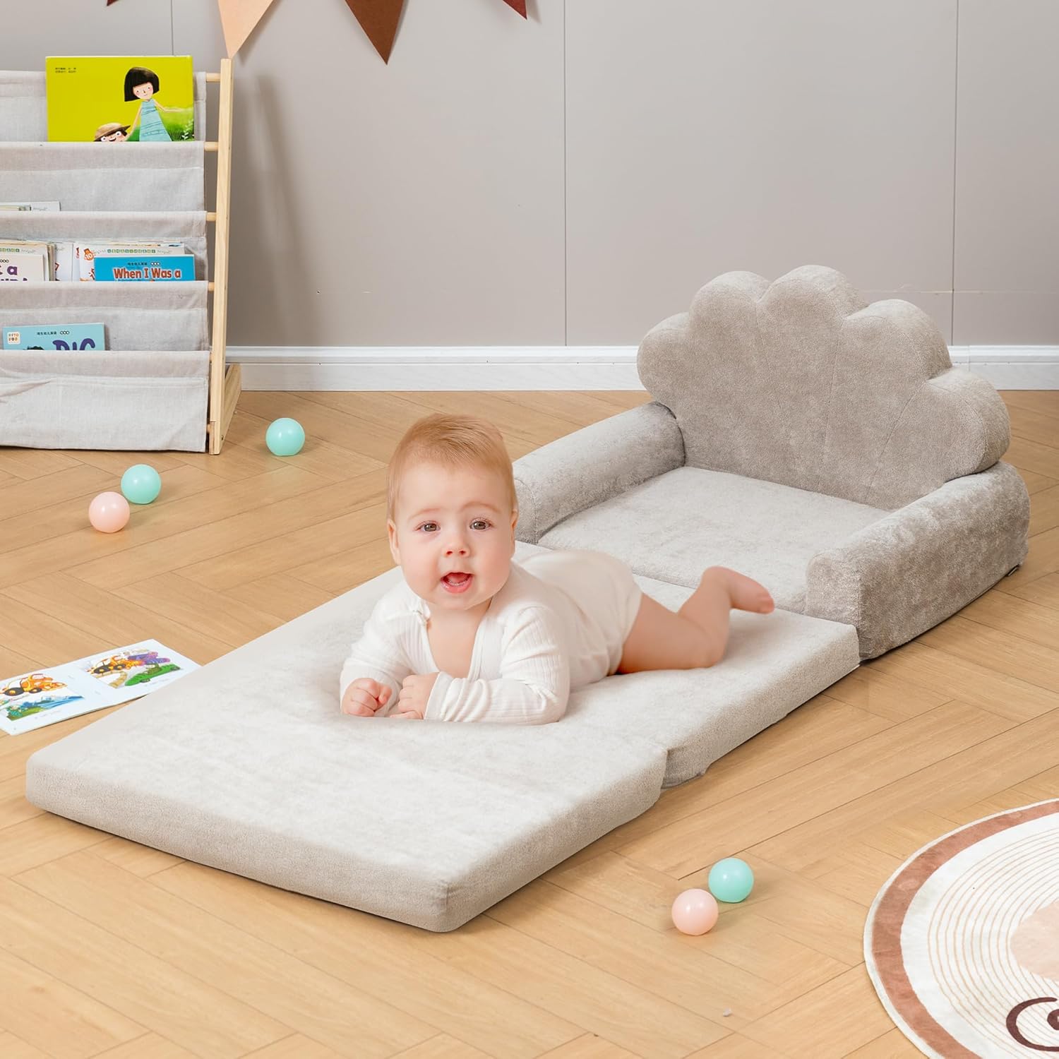 2-in-1 Kids Couch, Toddler Couch Fold Out, Comfy Toddler Chair, Convertible Kids Sofa to Lounger with Pocket and Removable Cover