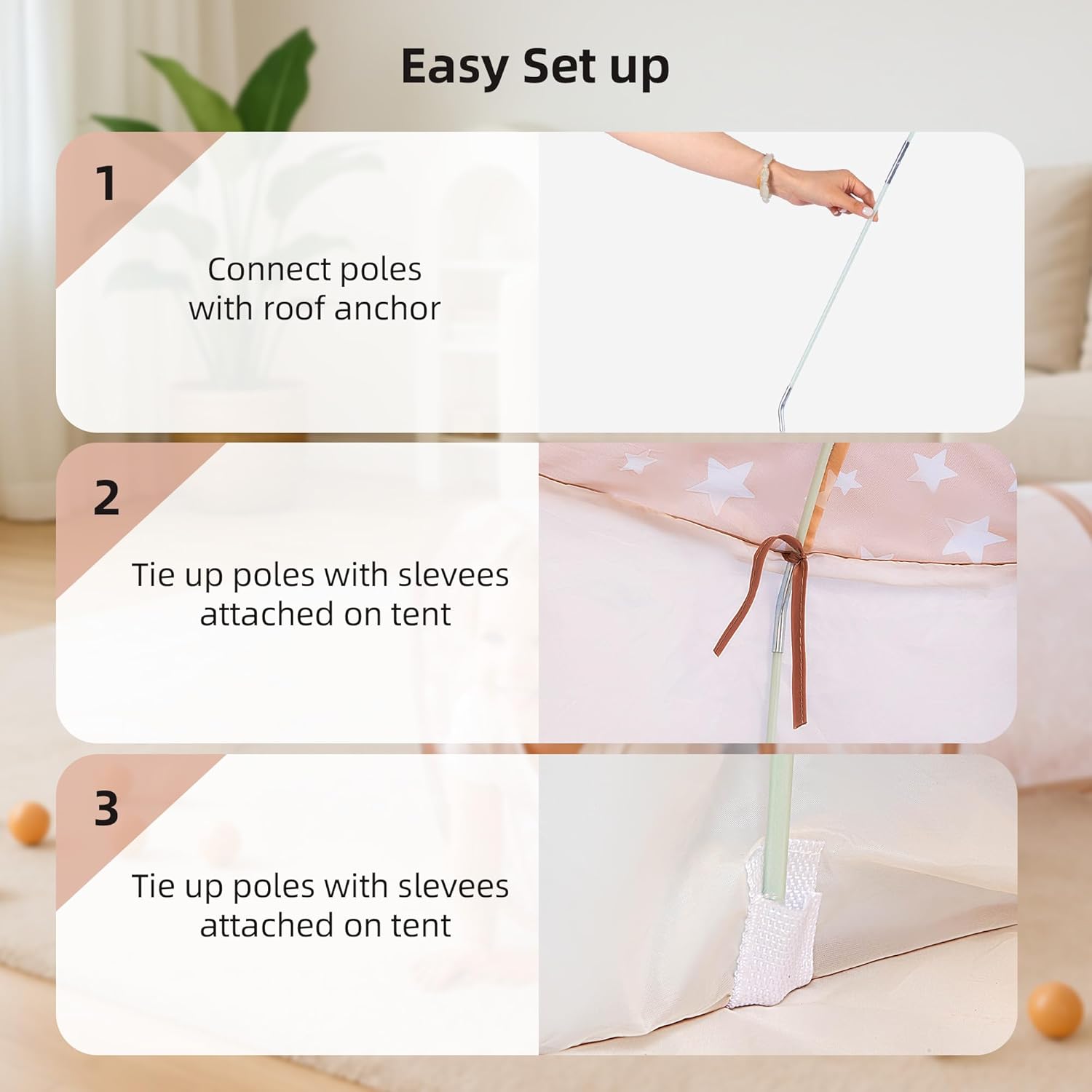 3-in-1 Kids Play Tent with Tunnel & Ball Pit for Toddlers 1-3, Indoor Outdoor Playhouse, Easy Pop Up, Portable Play Tents for Toddlers