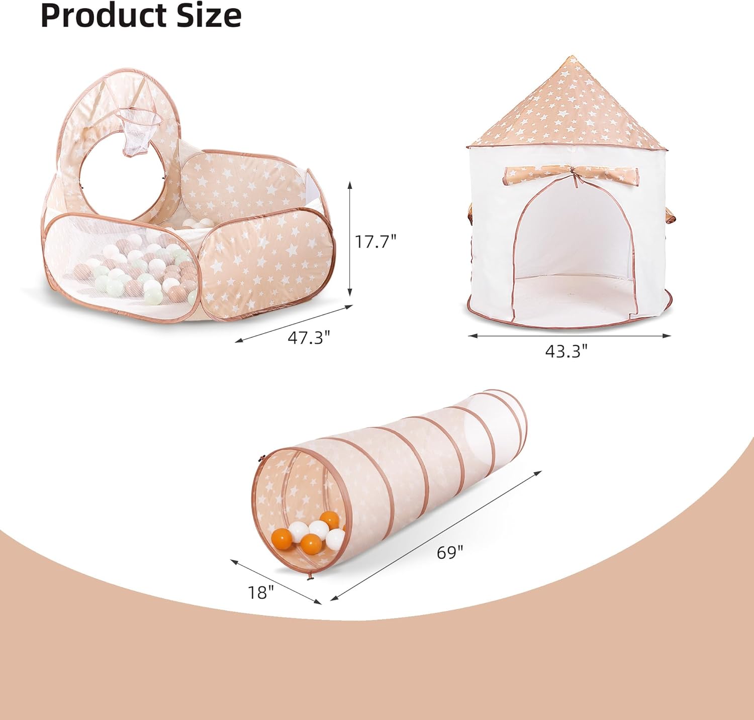 3-in-1 Kids Play Tent with Tunnel & Ball Pit for Toddlers 1-3, Indoor Outdoor Playhouse, Easy Pop Up, Portable Play Tents for Toddlers