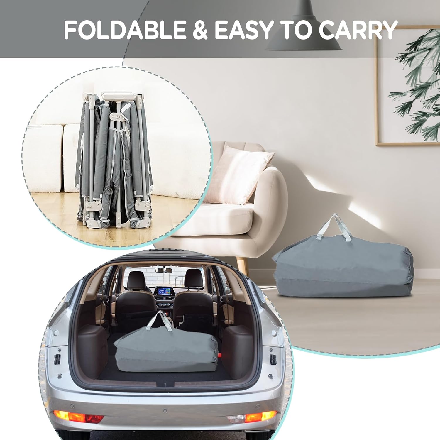 Foldable Baby Playpen 59"×71", Out-of-The-Box Ready Playpen for Babies and Toddlers, Portable Play Yard with Breathable Mesh & Gates, Storage Bag & 4 Handlers for Indoor & Outdoor