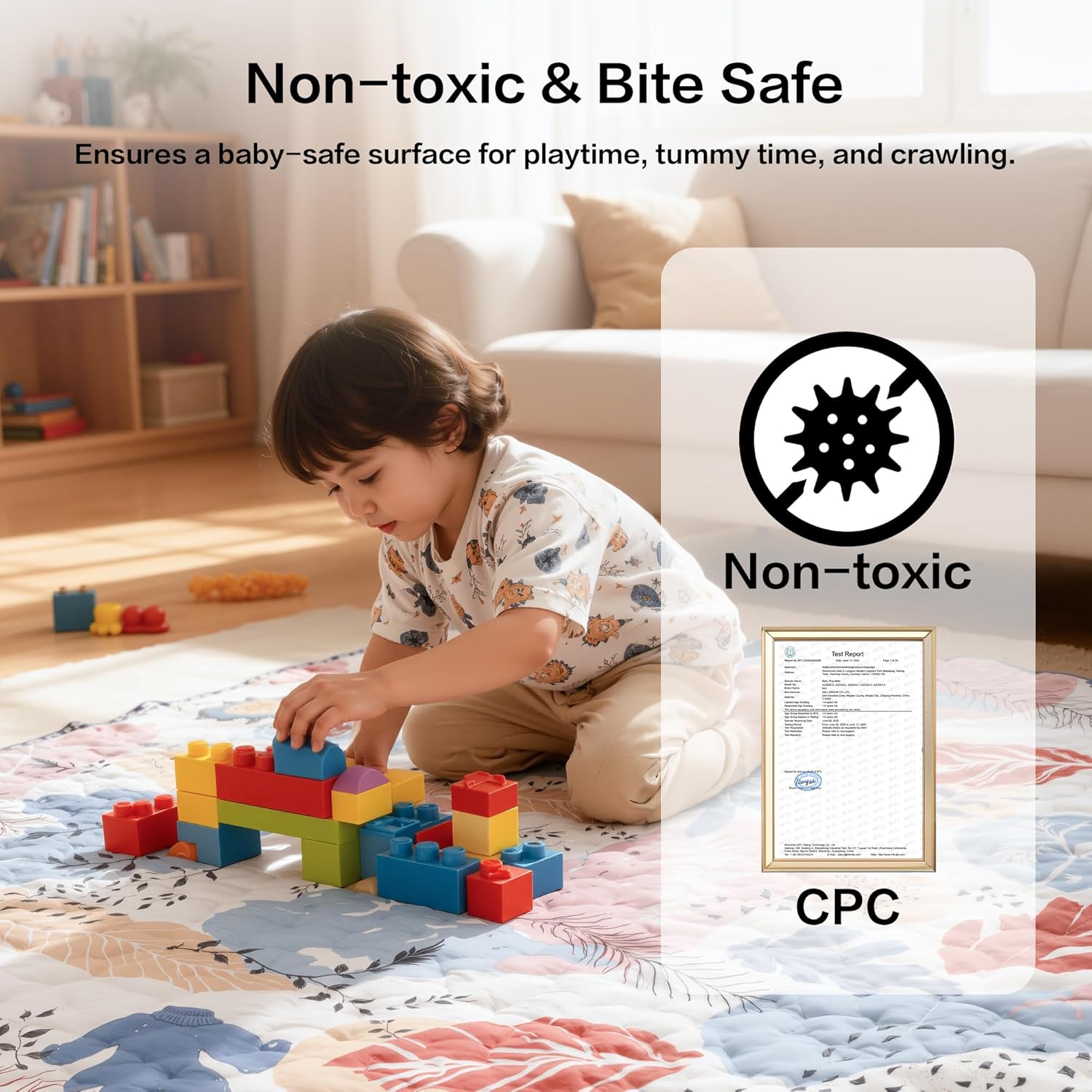 Baby Play Mat 71"×59" Premium Thicker Foam Floor Mat, Bohemian Non-Slip for Infants & Toddlers, Foldable Machine Washable Crawling Mat