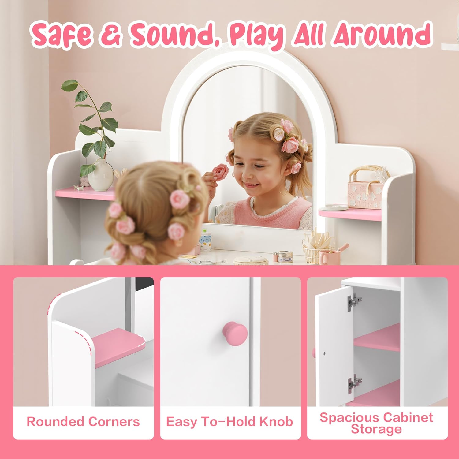 Kids Bookshelf with Reading Nook, Wooden Toy Storage Organizer with Cushioned Seat and 3 Fabric Drawers, Toddler Bookcase with Bench for Playroom, Bedroom, Nursery