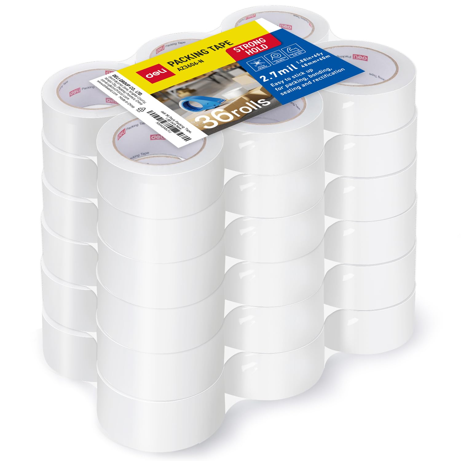 deli Heavy Duty Packing Tape, Clear Packing Tape for Shipping Packaging Moving Sealing, 2.7mil Thick, 1.88/2 inches Wide, 65 Yards Per Roll