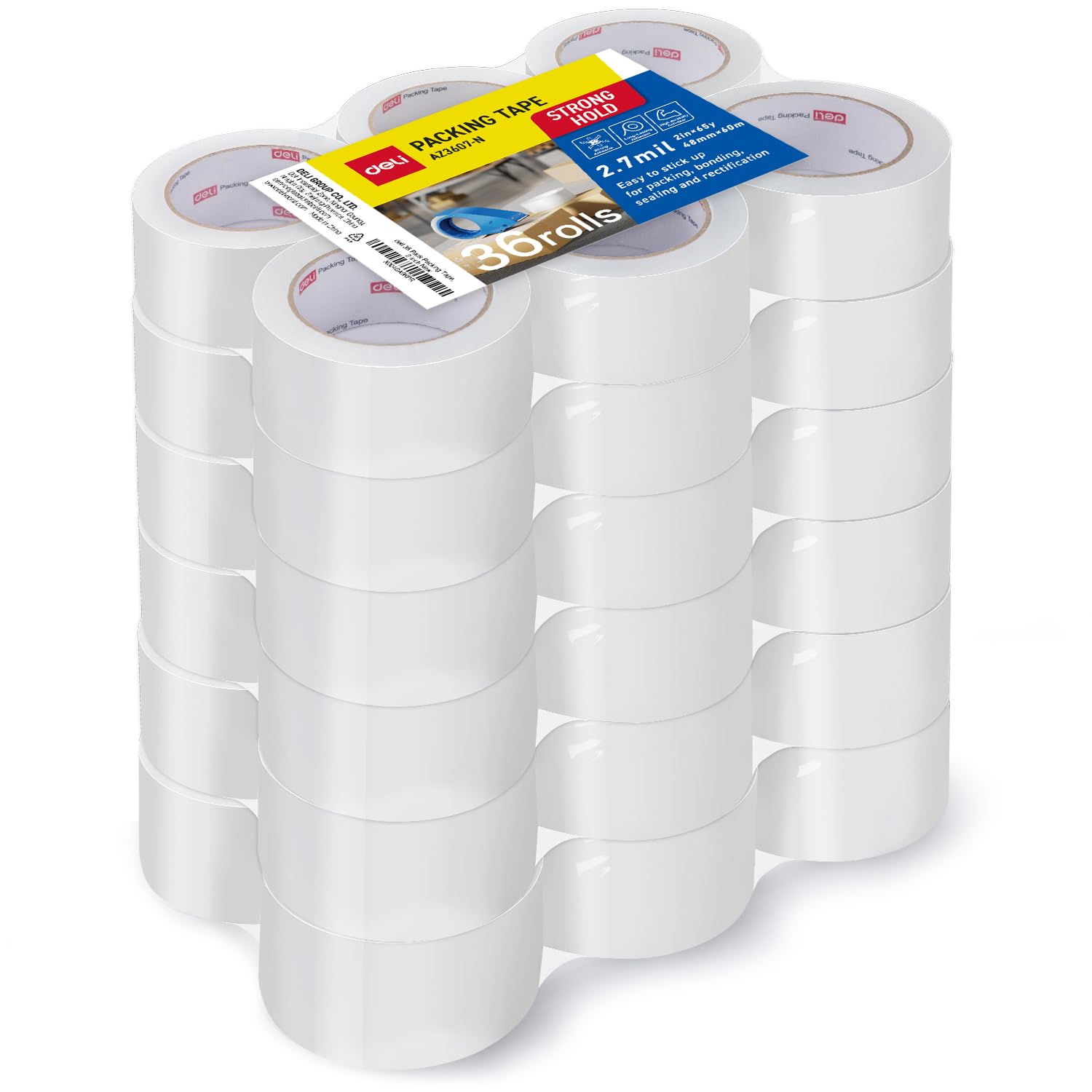 deli Heavy Duty Packing Tape, Clear Packing Tape for Shipping Packaging Moving Sealing, 2.7mil Thick, 1.88/2 inches Wide, 65 Yards Per Roll