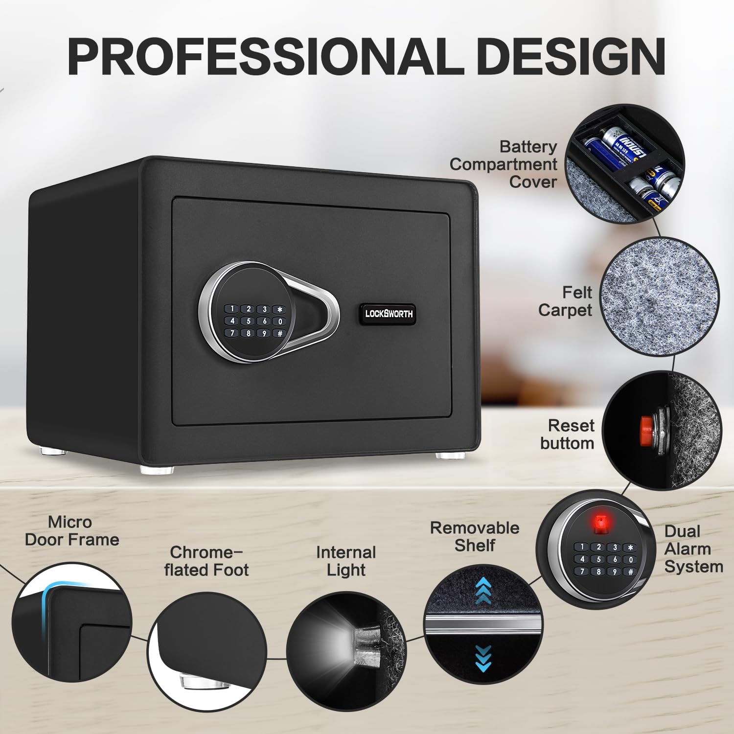 1.0 Cubic Feet Safe Box, Small Safe W/Removable Shelf, Alarm System, Digital Electronic Security Money Box for Cash, Document, Home, Office, Hotel Use, Black, 9.84"D x 13.78"W x 9.84"H