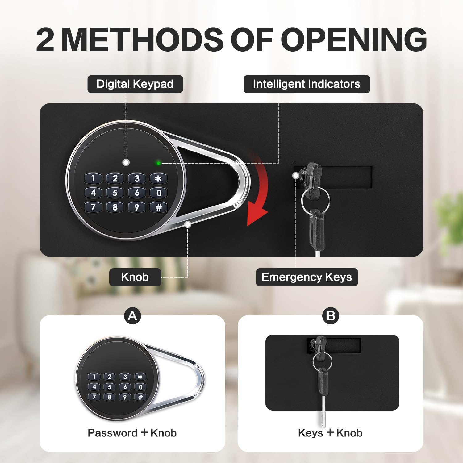 1.0 Cubic Feet Safe Box, Small Safe W/Removable Shelf, Alarm System, Digital Electronic Security Money Box for Cash, Document, Home, Office, Hotel Use, Black, 9.84"D x 13.78"W x 9.84"H