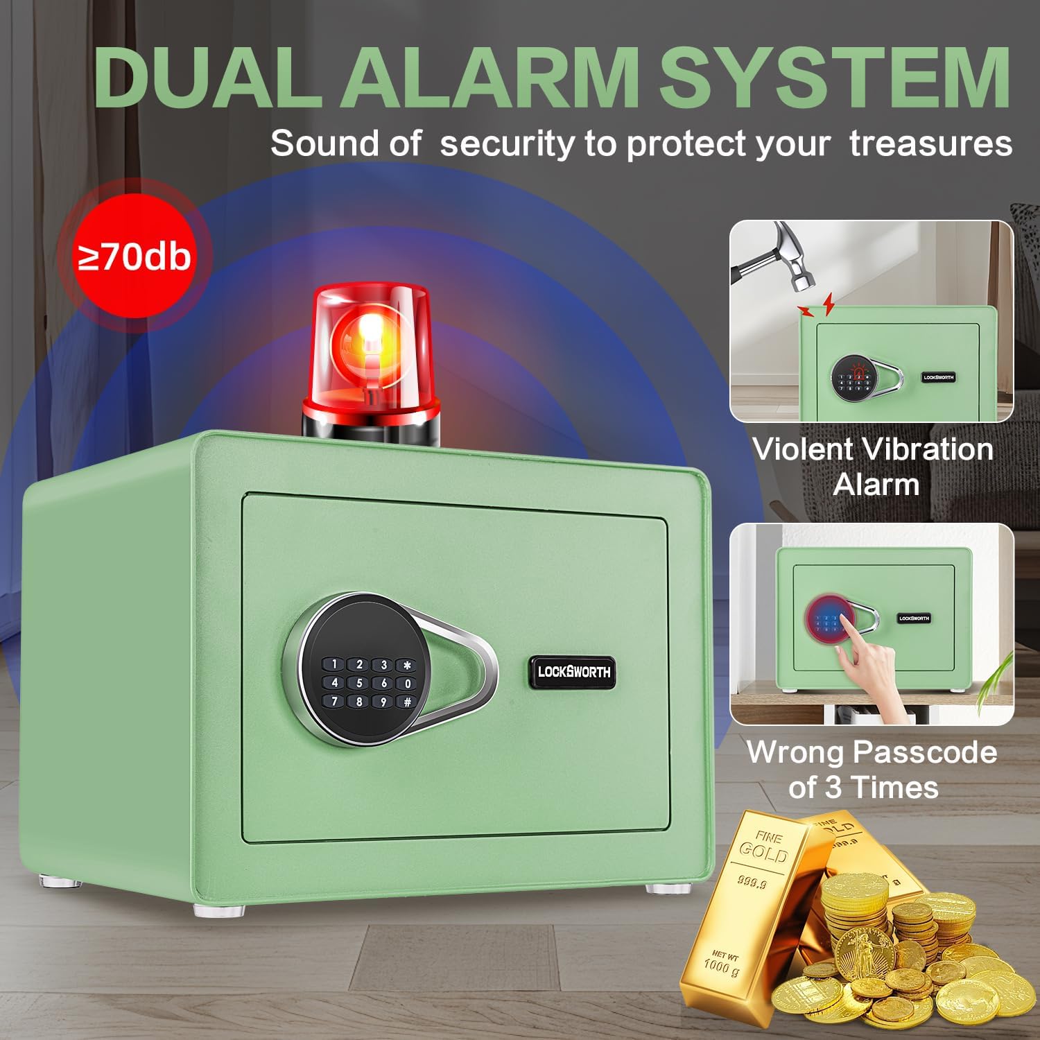 1.0 Cubic Feet Safe Box, Small Safe W/Removable Shelf, Alarm System, Digital Electronic Security Money Box for Cash, Document, Home,Office, Hotel Use, Green, 9.84"D x 13.78"W x 9.84"H (Copy) (Copy) (Copy)