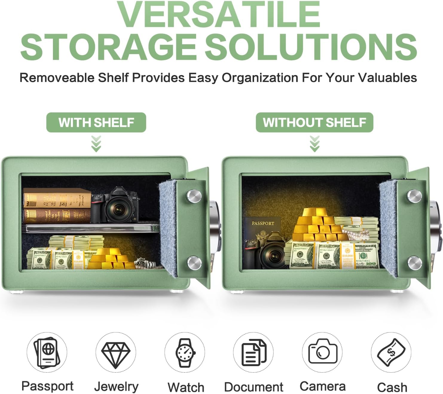1.0 Cubic Feet Safe Box, Small Safe W/Removable Shelf, Alarm System, Digital Electronic Security Money Box for Cash, Document, Home,Office, Hotel Use, Green, 9.84"D x 13.78"W x 9.84"H (Copy) (Copy) (Copy)