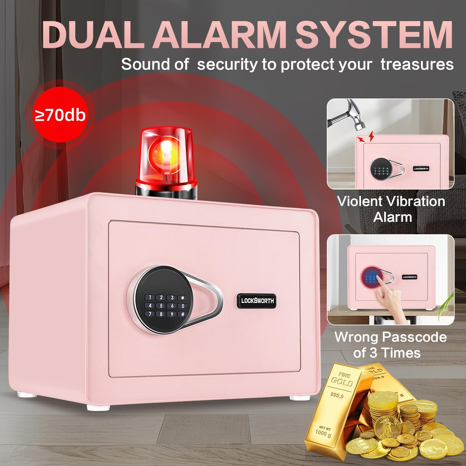 1.0 Cubic Feet Safe Box, Small Safe W/Removable Shelf, Alarm System, Digital Electronic Security Money Box for Cash, Document, Home,Office, Hotel Use, Pink, 9.84"D x 13.78"W x 9.84"H (Copy)