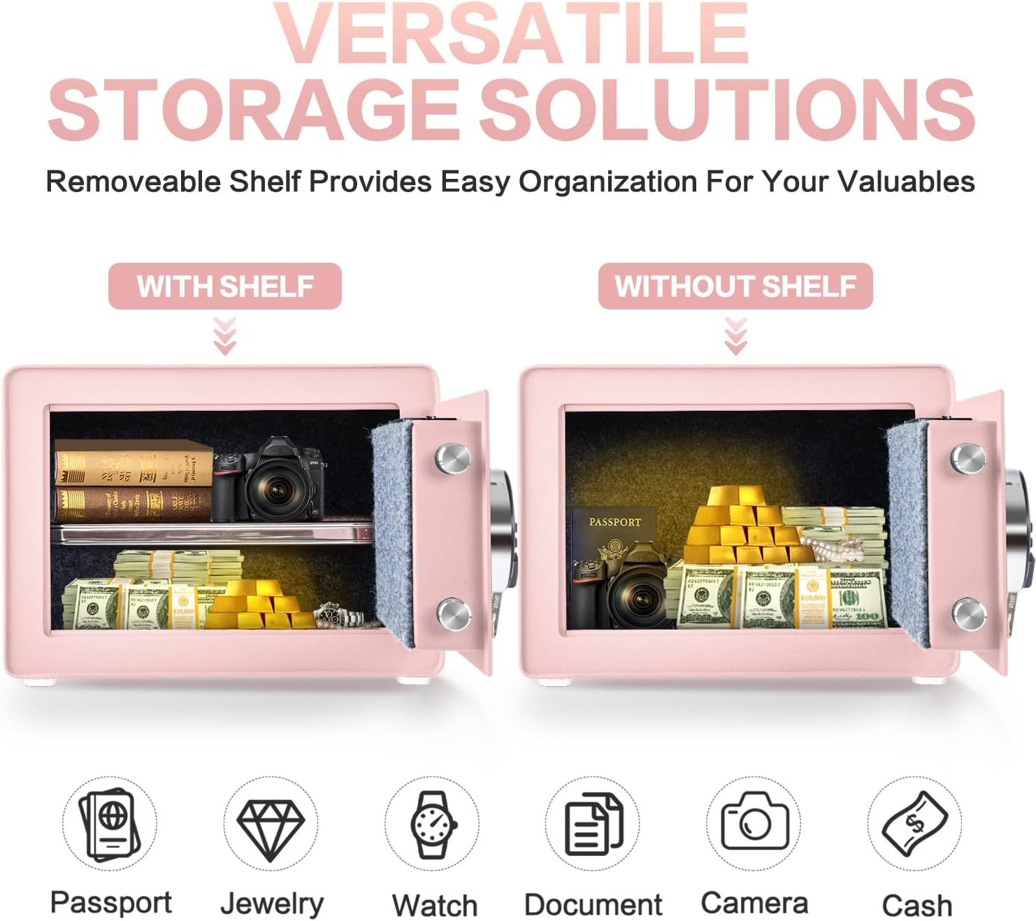 1.0 Cubic Feet Safe Box, Small Safe W/Removable Shelf, Alarm System, Digital Electronic Security Money Box for Cash, Document, Home,Office, Hotel Use, Pink, 9.84"D x 13.78"W x 9.84"H (Copy)