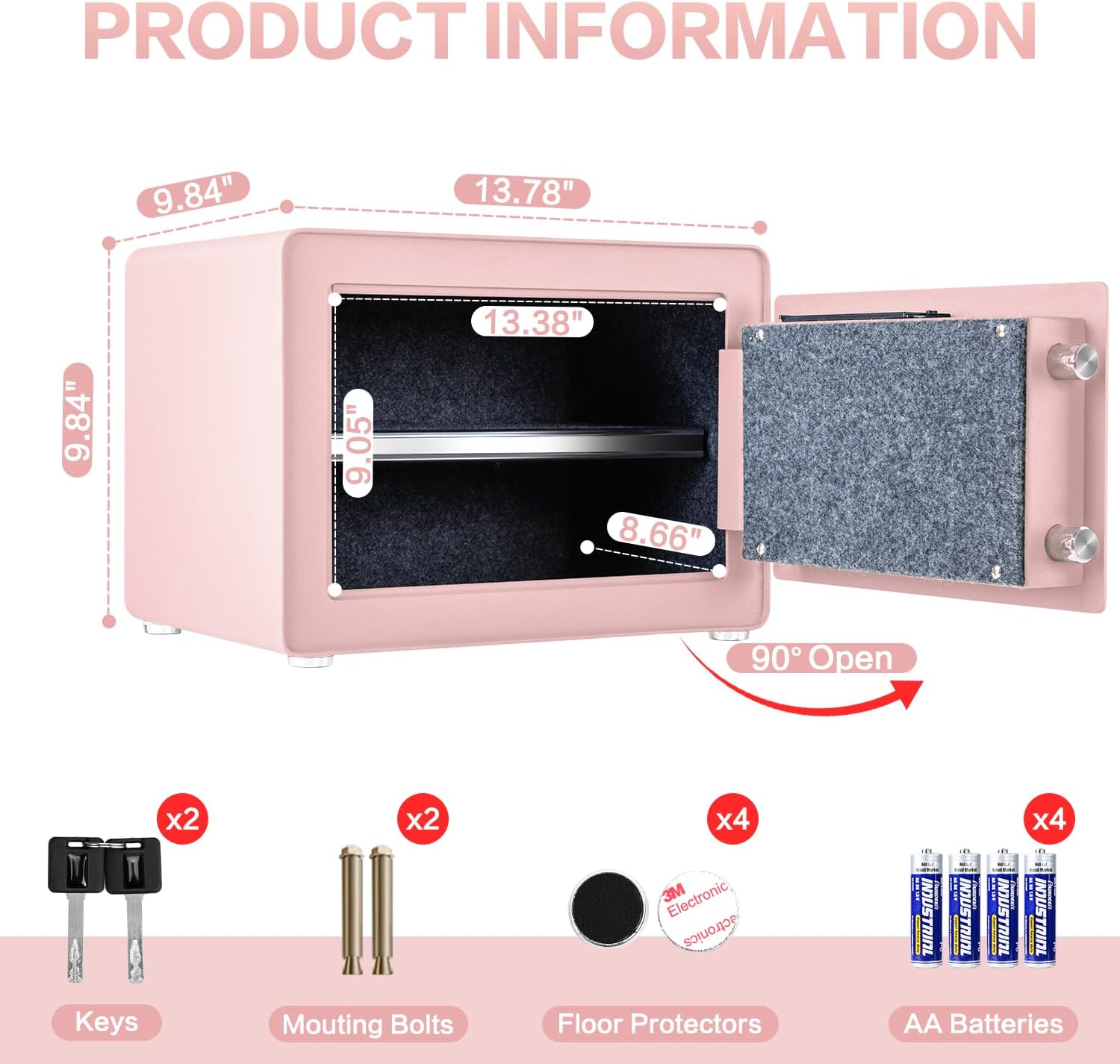 1.0 Cubic Feet Safe Box, Small Safe W/Removable Shelf, Alarm System, Digital Electronic Security Money Box for Cash, Document, Home,Office, Hotel Use, Pink, 9.84"D x 13.78"W x 9.84"H (Copy)