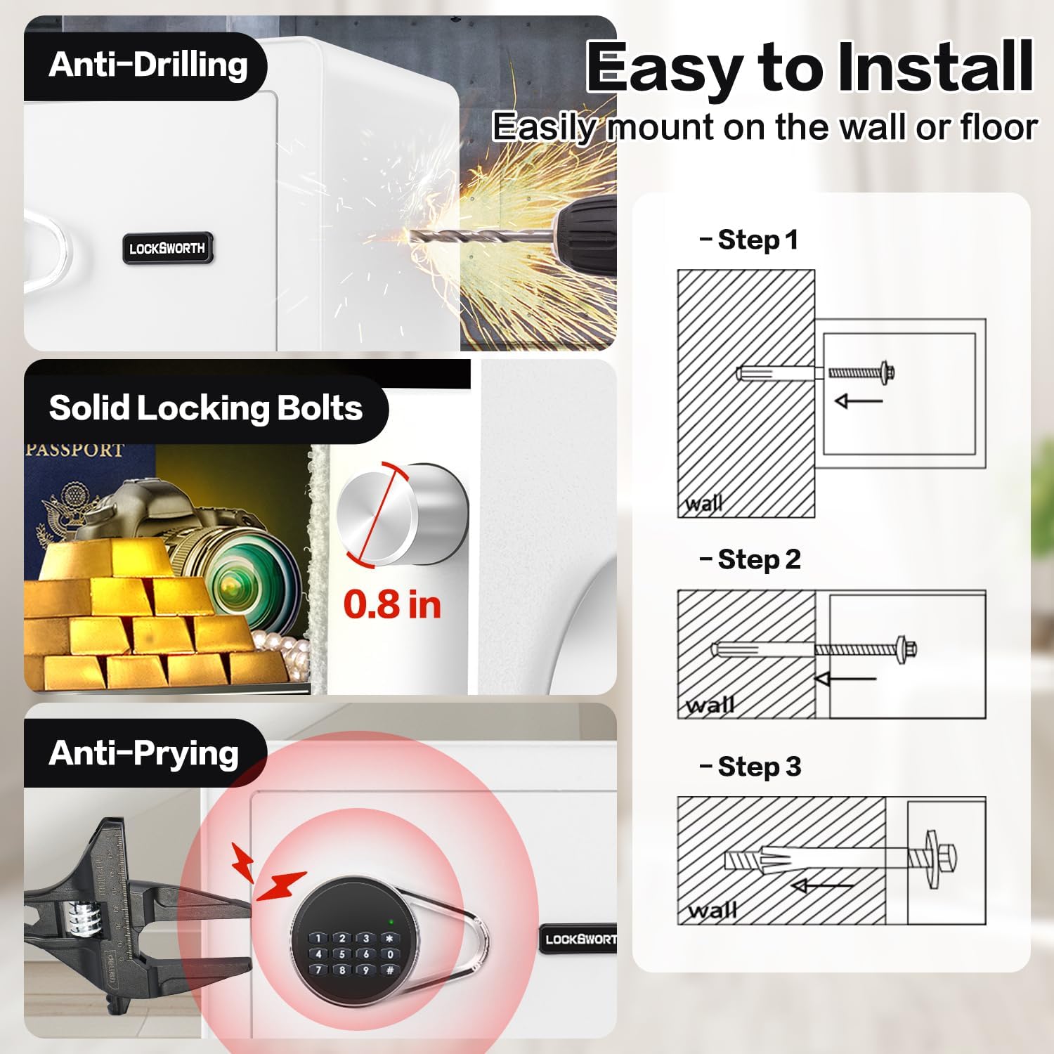 1.0 Cubic Feet Safe Box, Small Safe W/Removable Shelf, Alarm System, Digital Electronic Security Money Box for Cash, Document, Home,Office, Hotel Use, White, 9.84"D x 13.78"W x 9.84"H