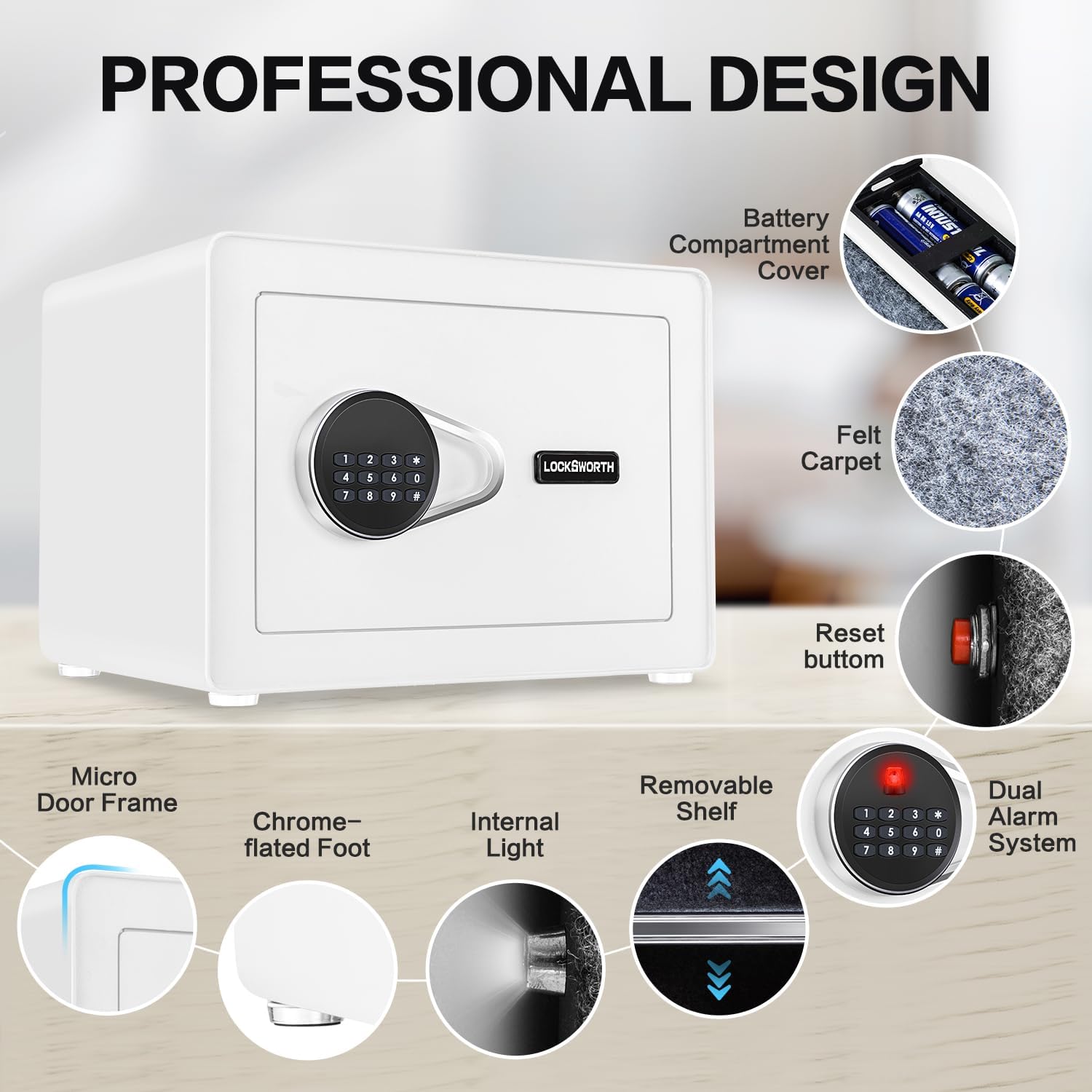 1.0 Cubic Feet Safe Box, Small Safe W/Removable Shelf, Alarm System, Digital Electronic Security Money Box for Cash, Document, Home,Office, Hotel Use, White, 9.84"D x 13.78"W x 9.84"H