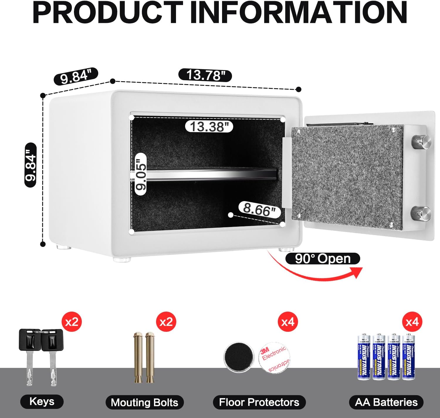1.0 Cubic Feet Safe Box, Small Safe W/Removable Shelf, Alarm System, Digital Electronic Security Money Box for Cash, Document, Home,Office, Hotel Use, White, 9.84"D x 13.78"W x 9.84"H