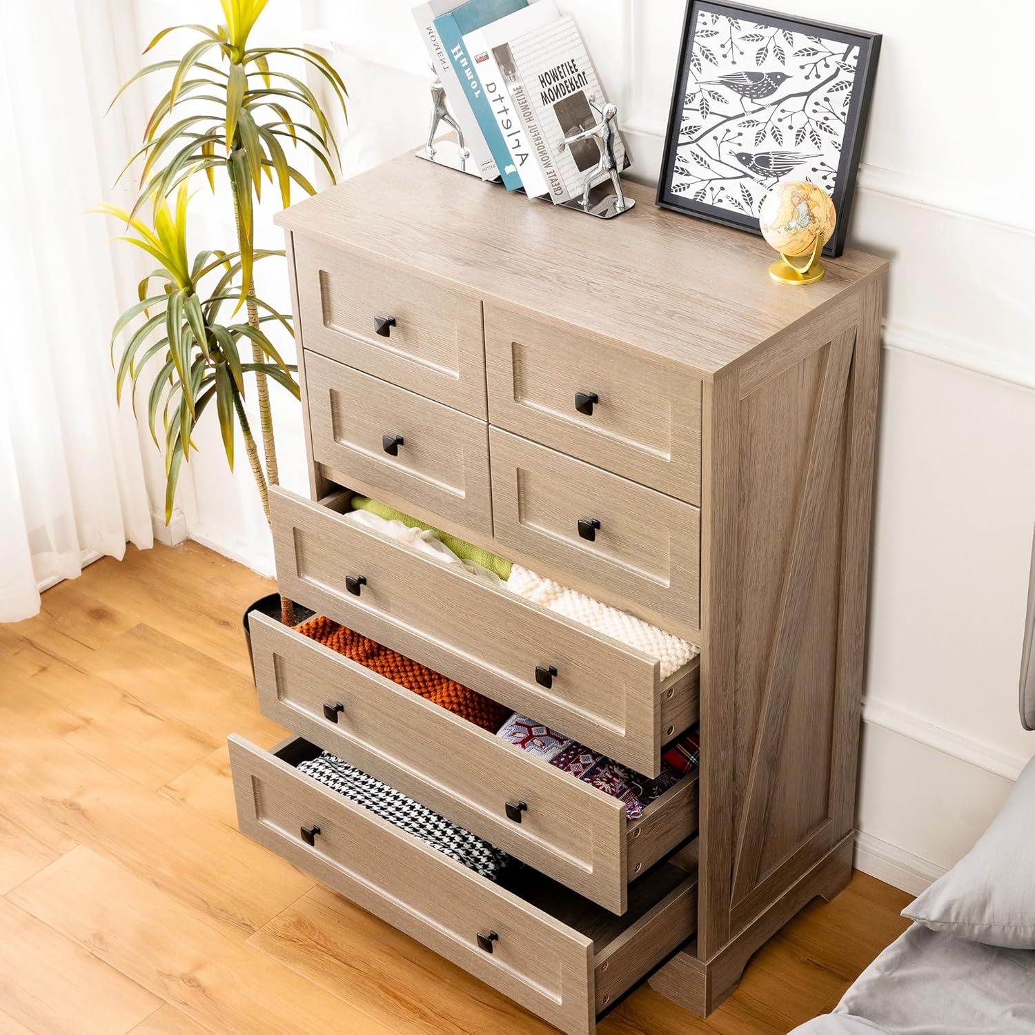 7 Drawers Tall Dressers for Bedroom, 44" Wood Chest of Drawers with Metal Handle, Farmhouse Dresser for Living Room, Hallway, White