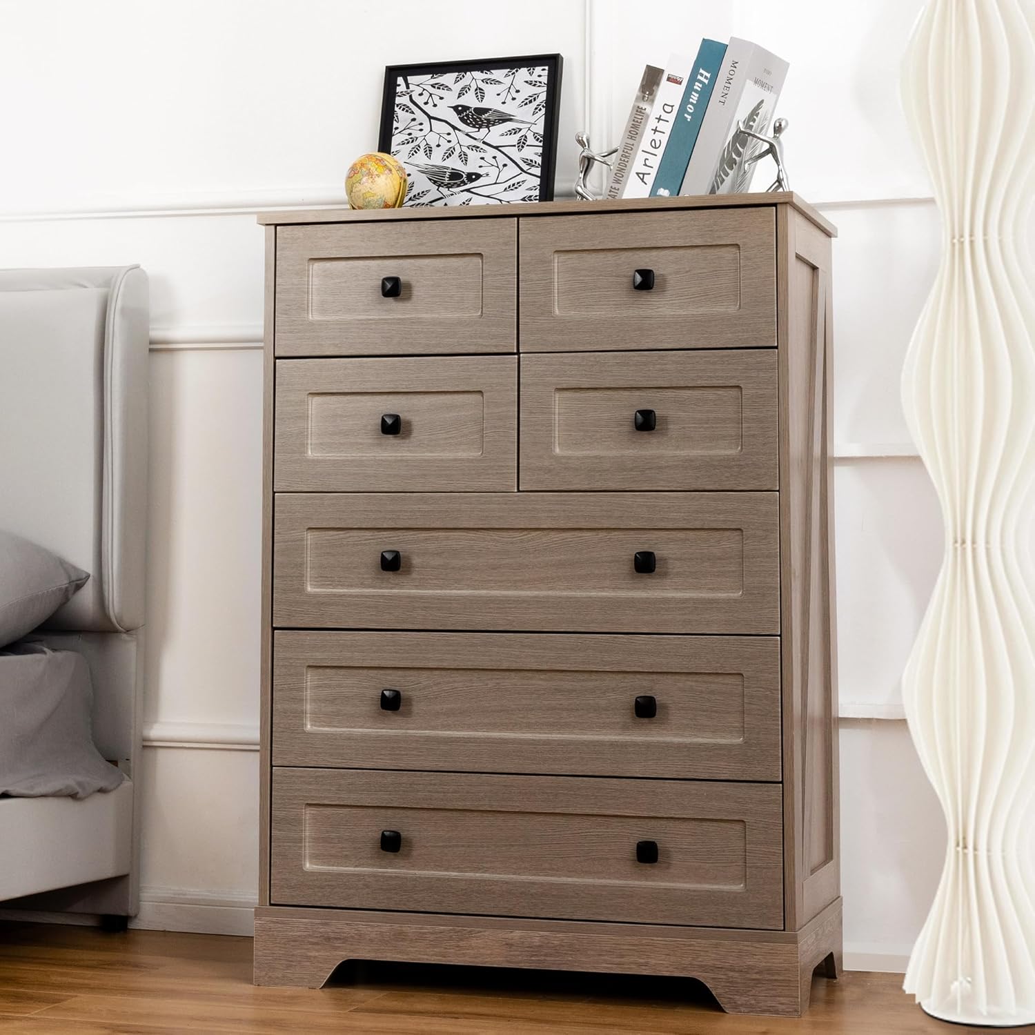 7 Drawers Tall Dressers for Bedroom, 44" Wood Chest of Drawers with Metal Handle, Farmhouse Dresser for Living Room, Hallway, White