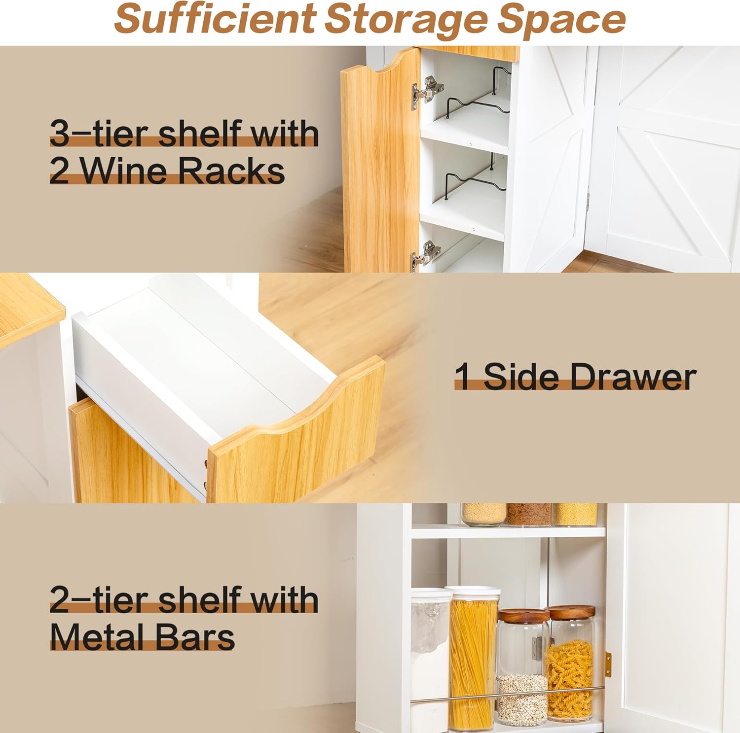 53“ Folding Dining Table Space Saving Foldable Dining Table with Drawer, Shelves and Wine Racks, Drop Leaf Table for Small Spaces, Extendable Folding Kitchen Table with Lockable Wheels