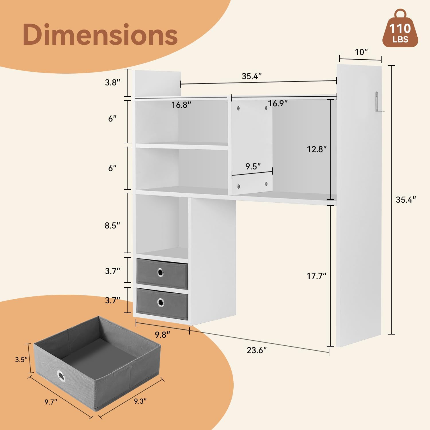 deli Desktop Bookshelf, High-Capacity Desk Hutch Organizer with 7 Shelves and 2 Drawers for Computer Desk, Desk Shelf Organizer for Dorm Office Home, White