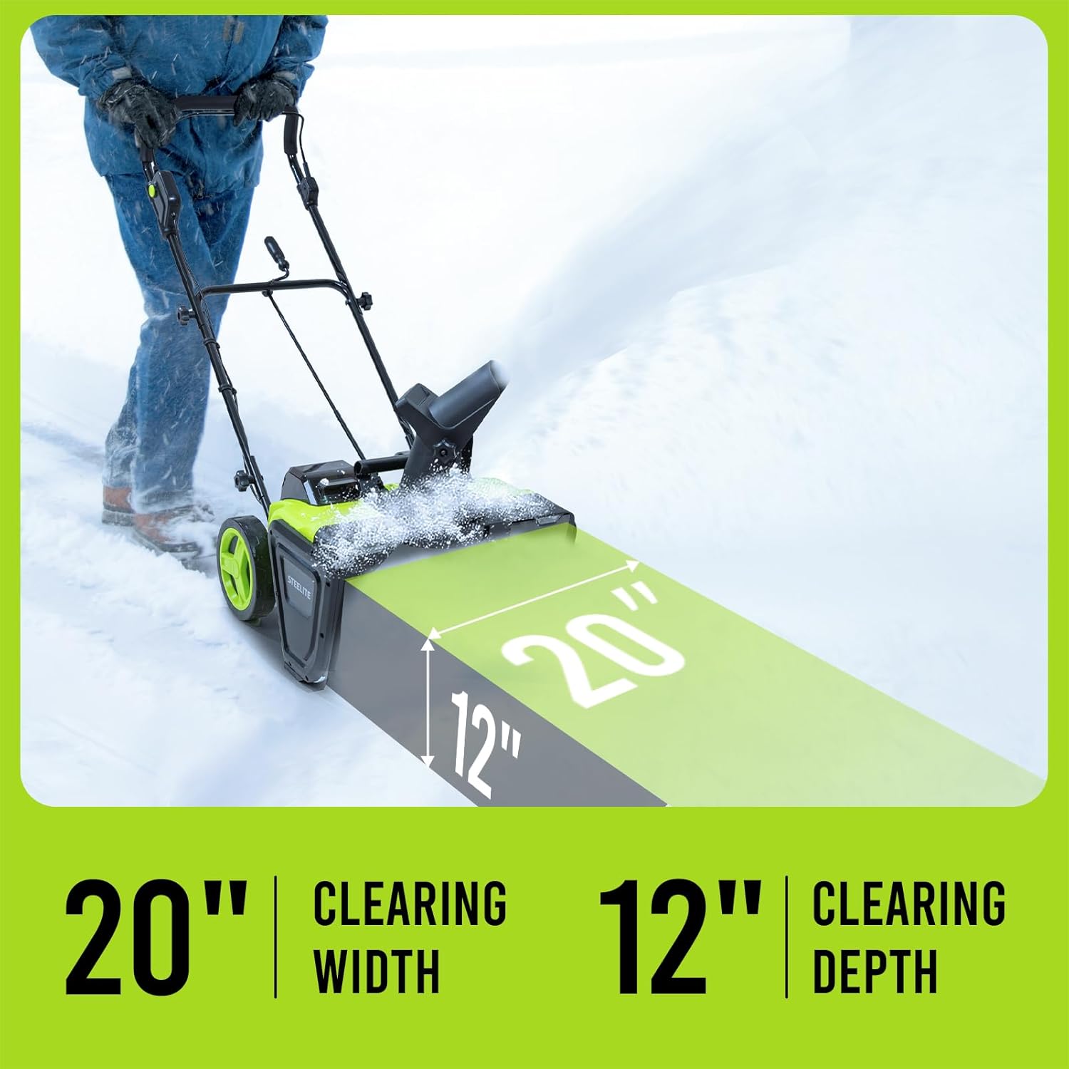 2 x 20V STEELITE Cordless Snow Blower, 20-Inch Snow Thrower Includes 2 x 4.0Ah Batteries & Charger, Ideal for Walkways and Driveways, Brushless Motor