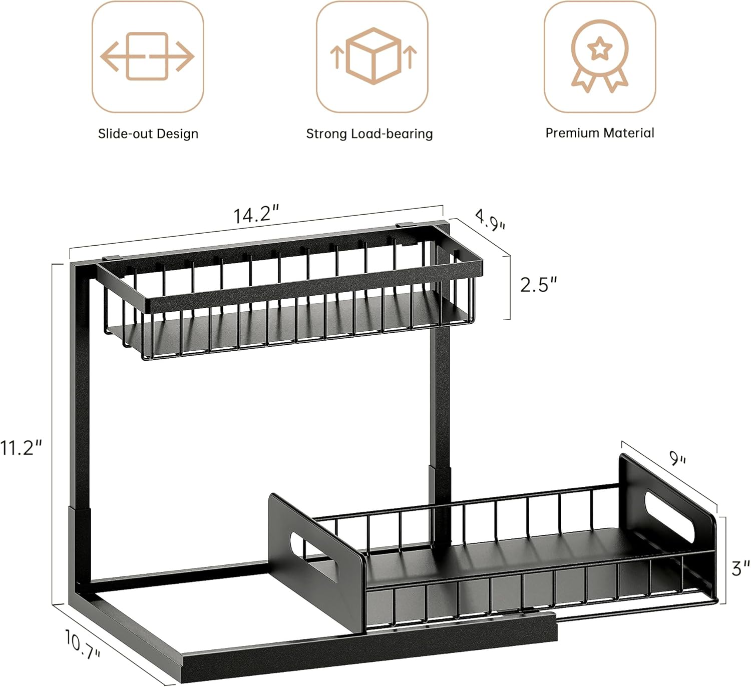 VUSIGN Under Sink Organizers Storage, 2 Tier Under Cabinet Organizer Shelf, Pull Out Kitchen Bathroom Sink Organizer Storage Organization, 2 Pack White