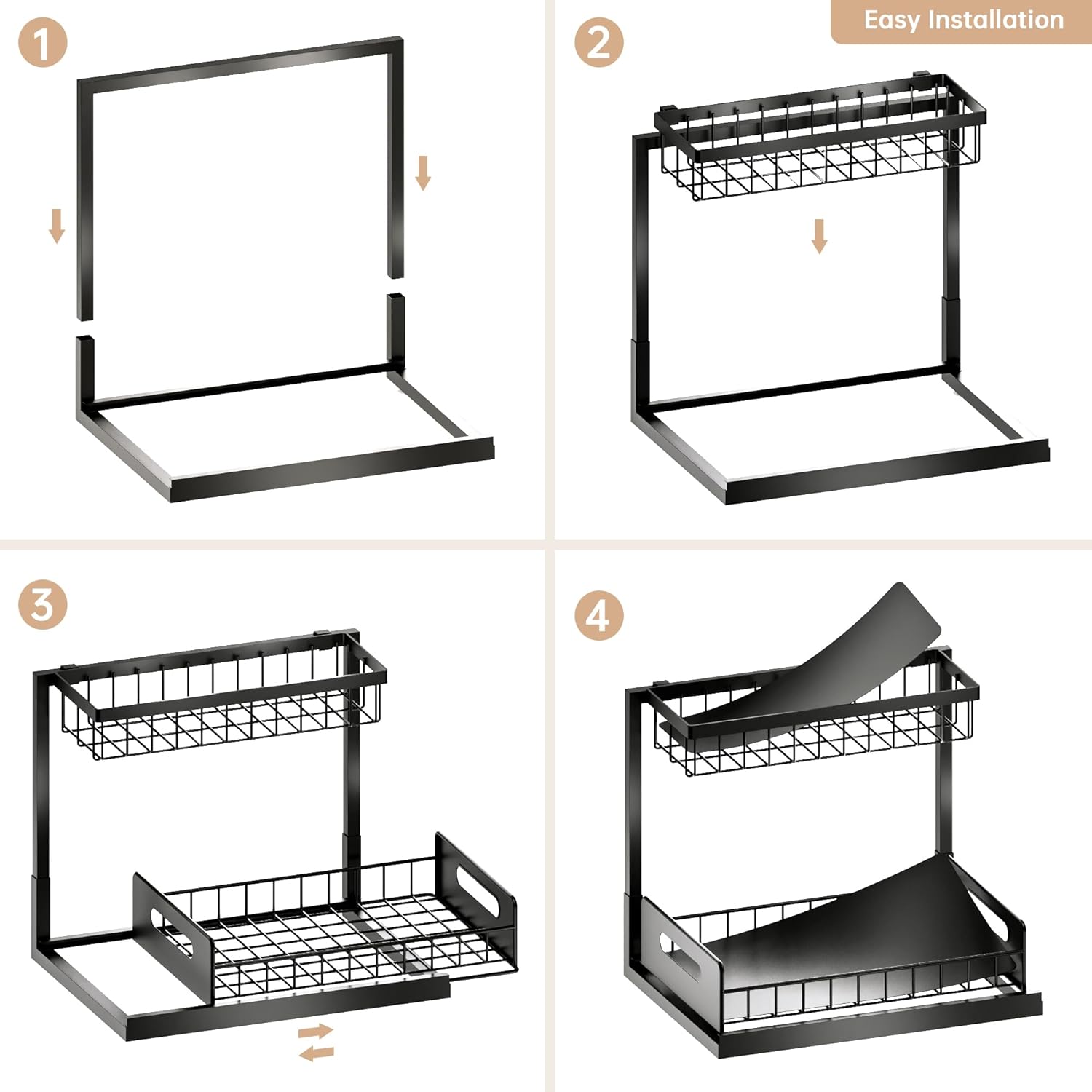VUSIGN Under Sink Organizers Storage, 2 Tier Under Cabinet Organizer Shelf, Pull Out Kitchen Bathroom Sink Organizer Storage Organization, 2 Pack White