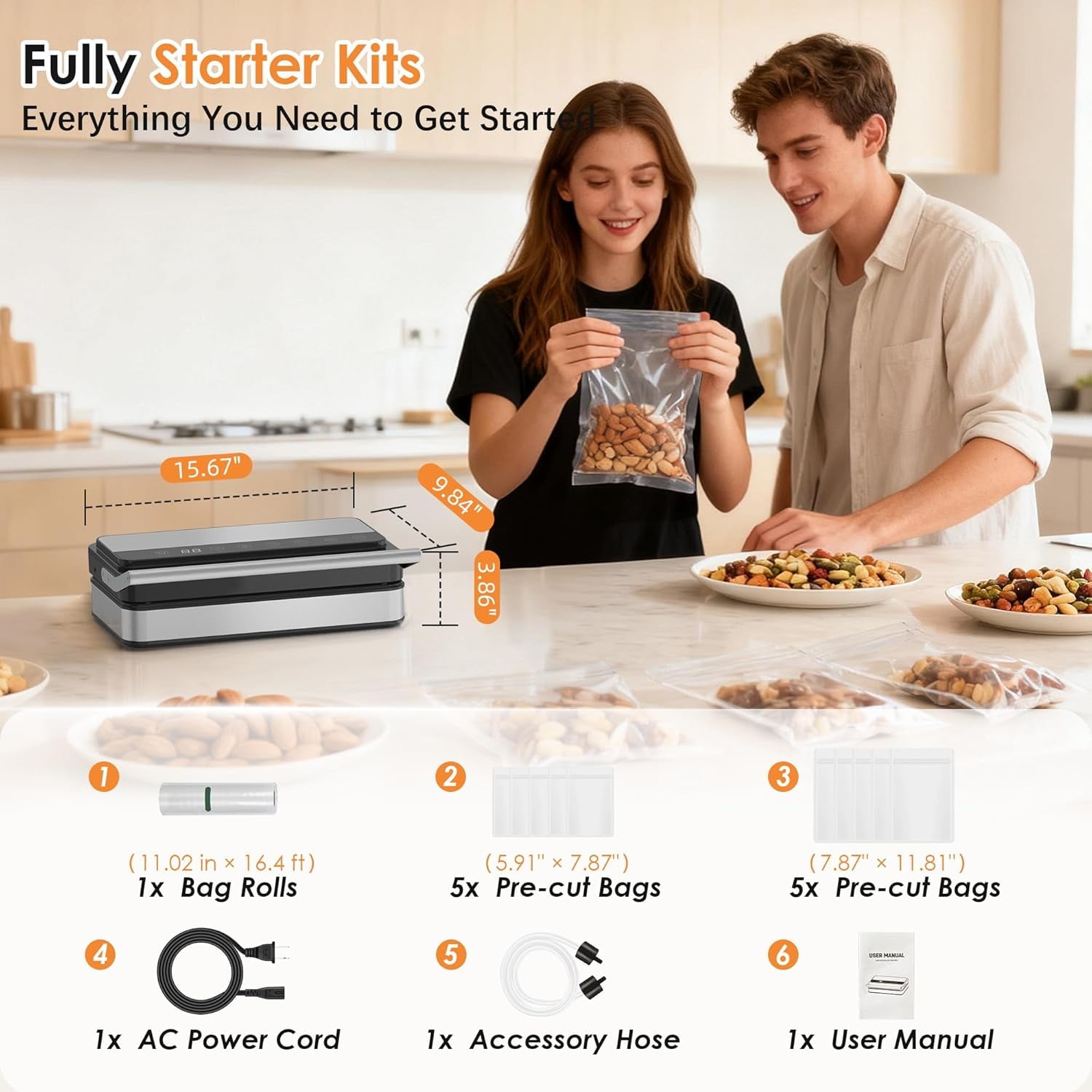 NOVODESK Vacuum Sealer Machine, 85Kpa Food Sealer with Dry/Moist Modes & Built-in Cutter