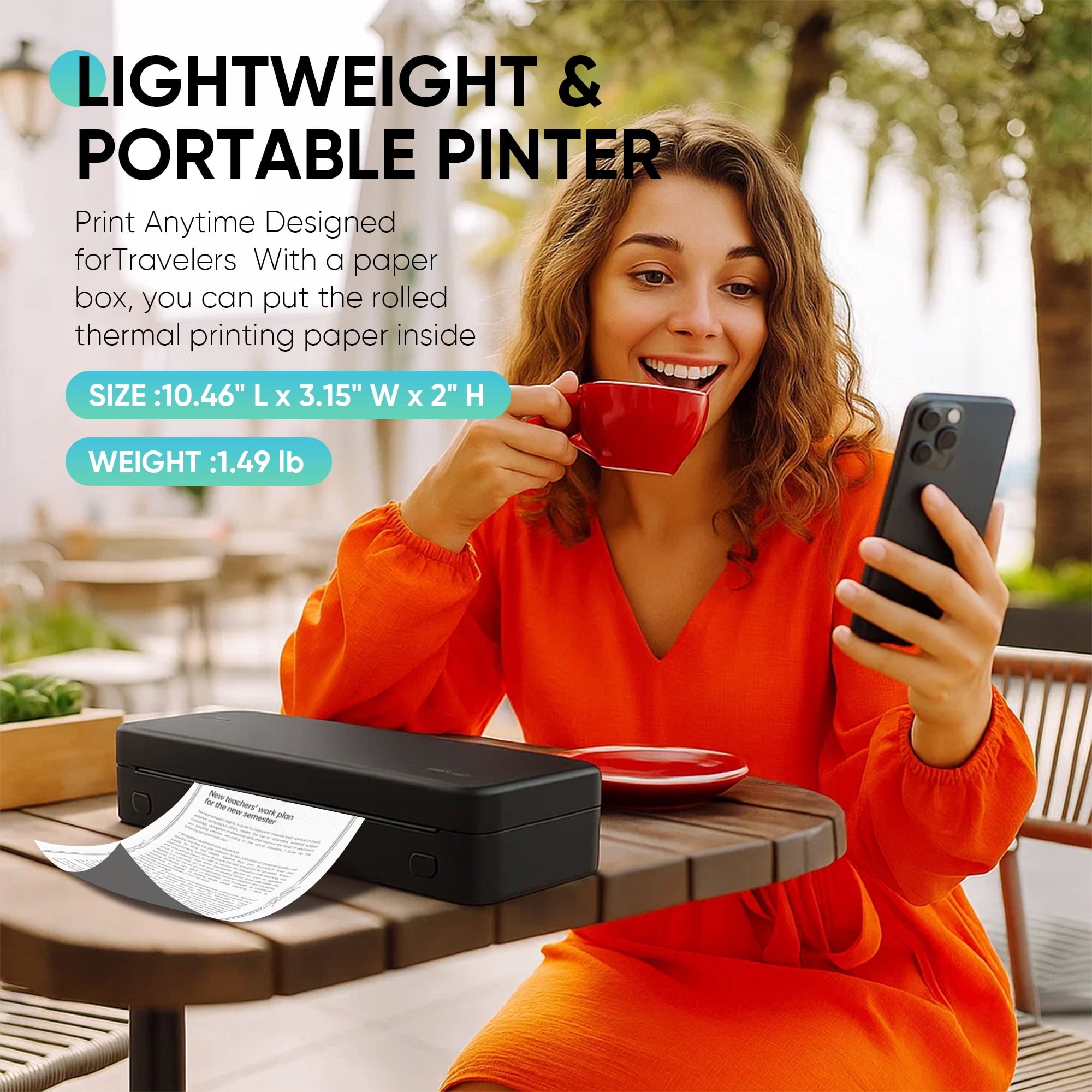 Thermal Printer, 2600mAh Battery, 300 dpi Wireless Printer Support US Letter & A4 for Travel, Inkless Portable Bluetooth & USB Printer, Compatible with IOS Android MacOs Windows